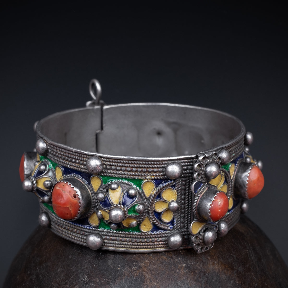 Kabylie Silver, Coral & Enamel Bracelet | Vintage Ethnic Jewellery
