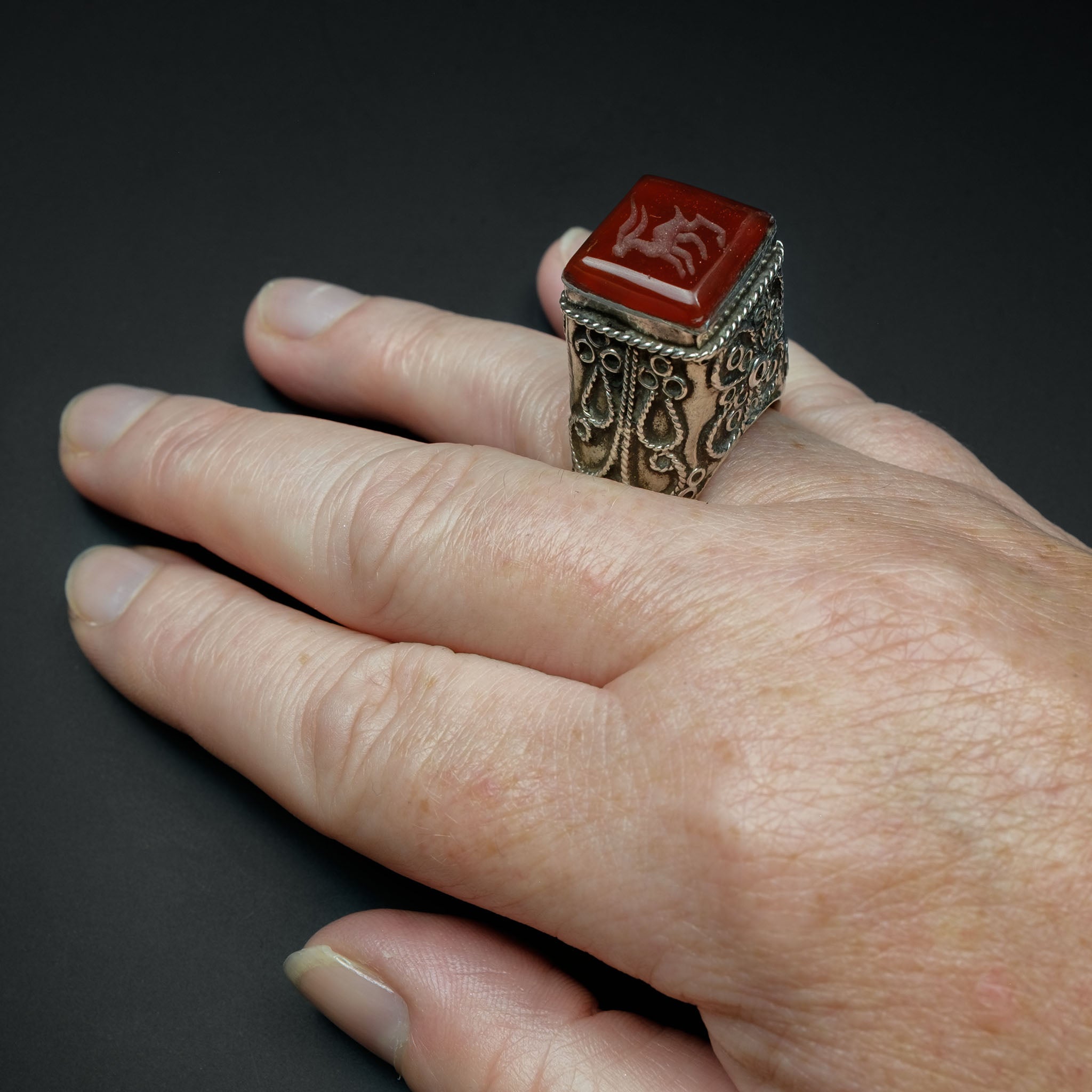 Vintage Afghan Silver Intaglio Ring, Central Asia