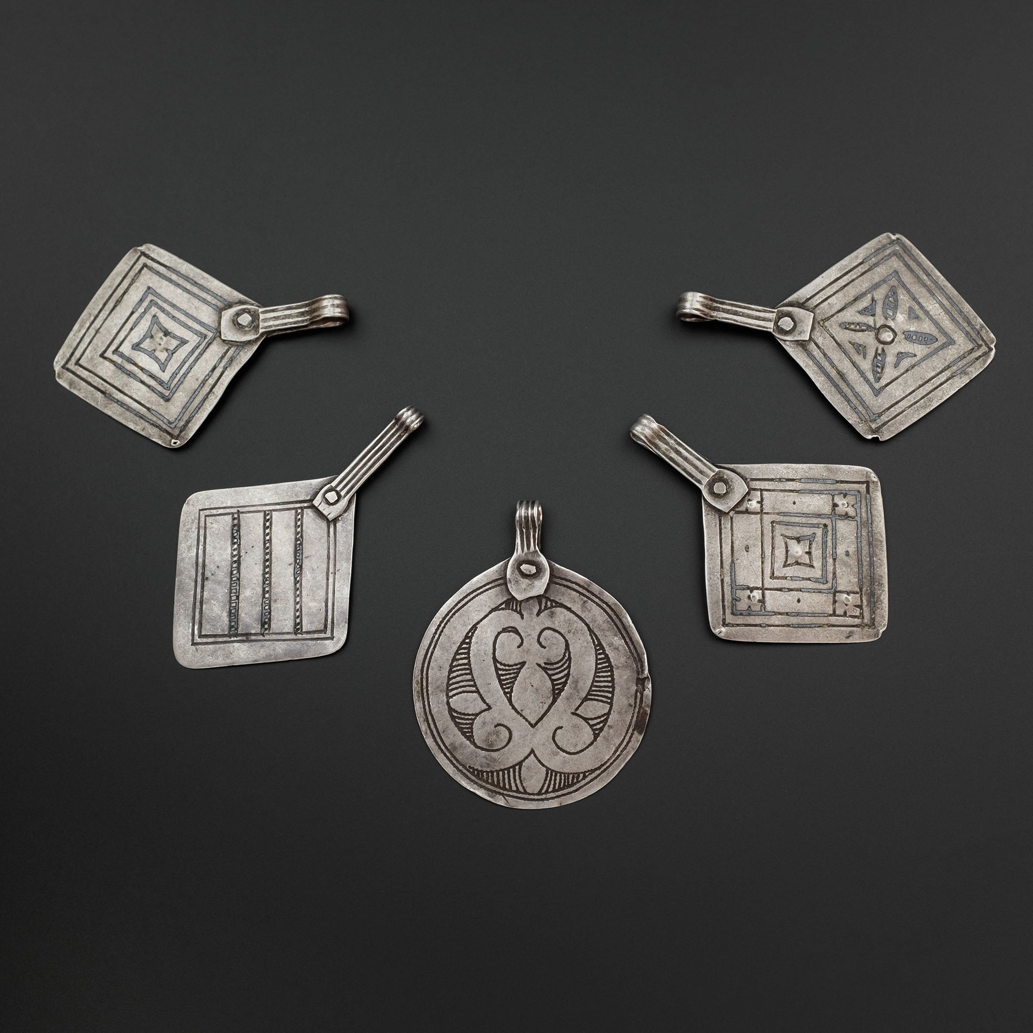 Old Large Silver Amazigh (Berber) Pendants x 5, Morocco