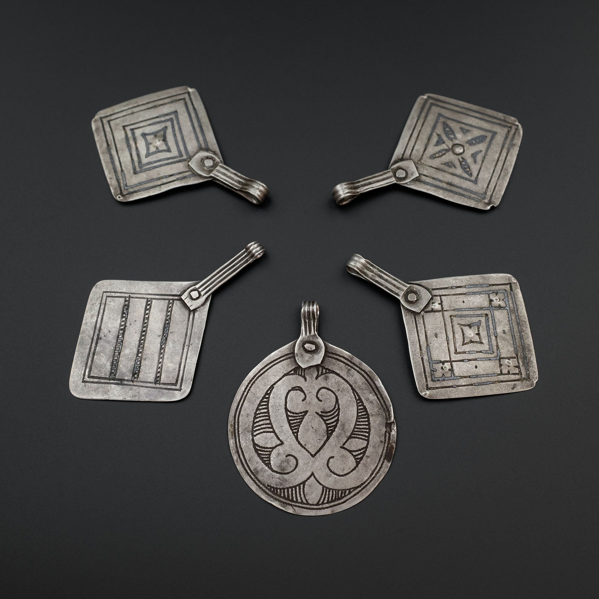 Old Large Silver Amazigh (Berber) Pendants x 5, Morocco