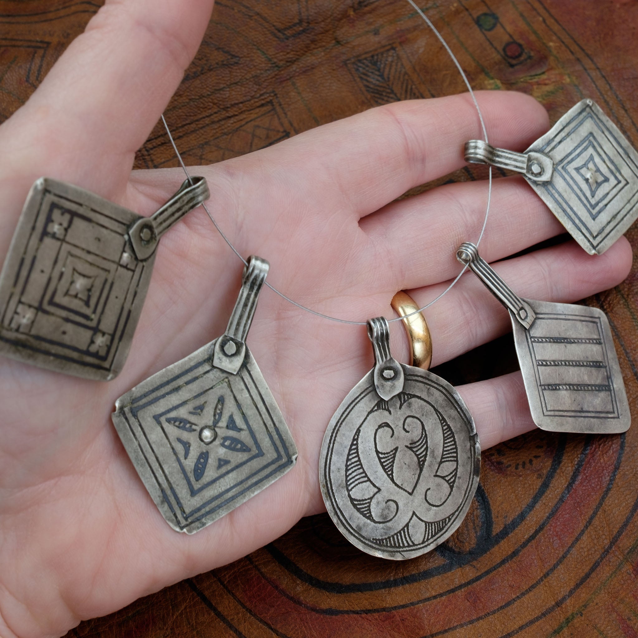 Old Large Silver Amazigh (Berber) Pendants x 5, Morocco