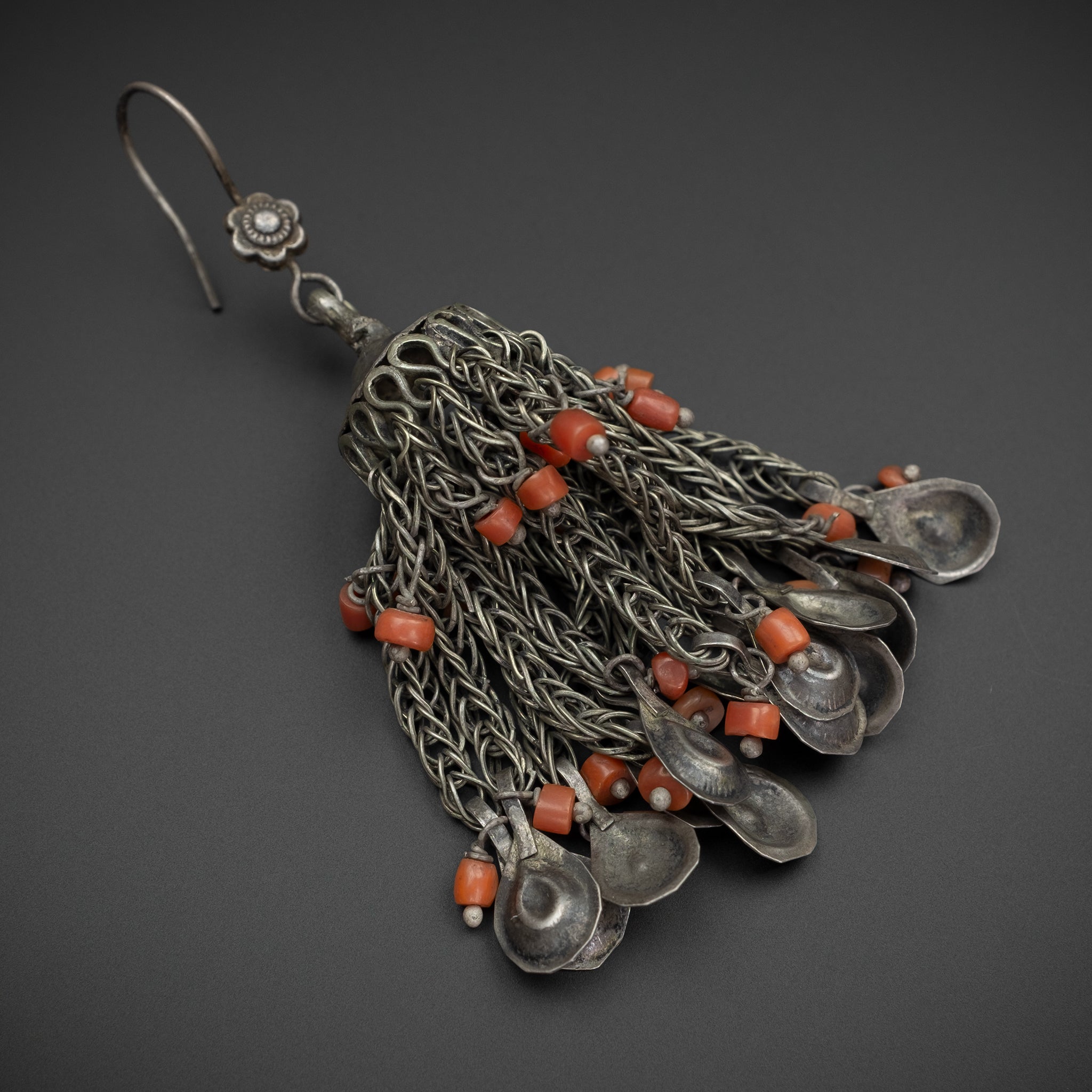 RARE Antique Silver & Coral Earrings, Bukhara, Uzbekistan