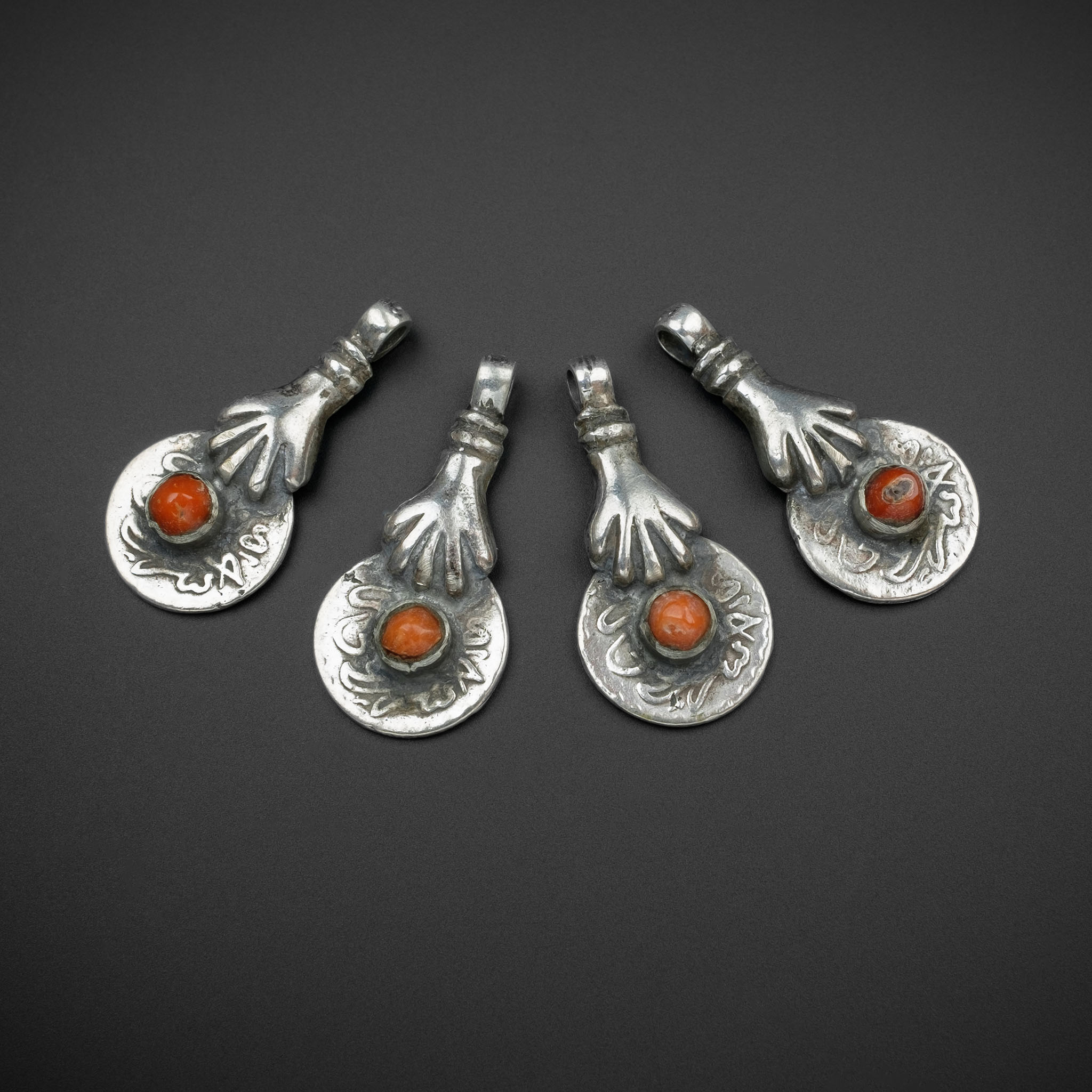 Antique Silver Coin & Hamsa Pendants, Morocco