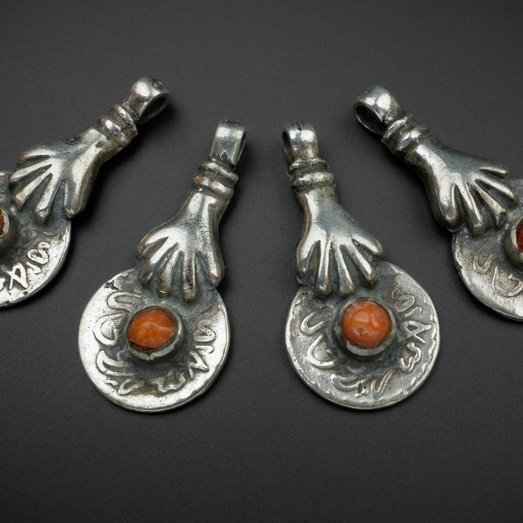 Antique Silver Coin & Hamsa Pendants, Morocco