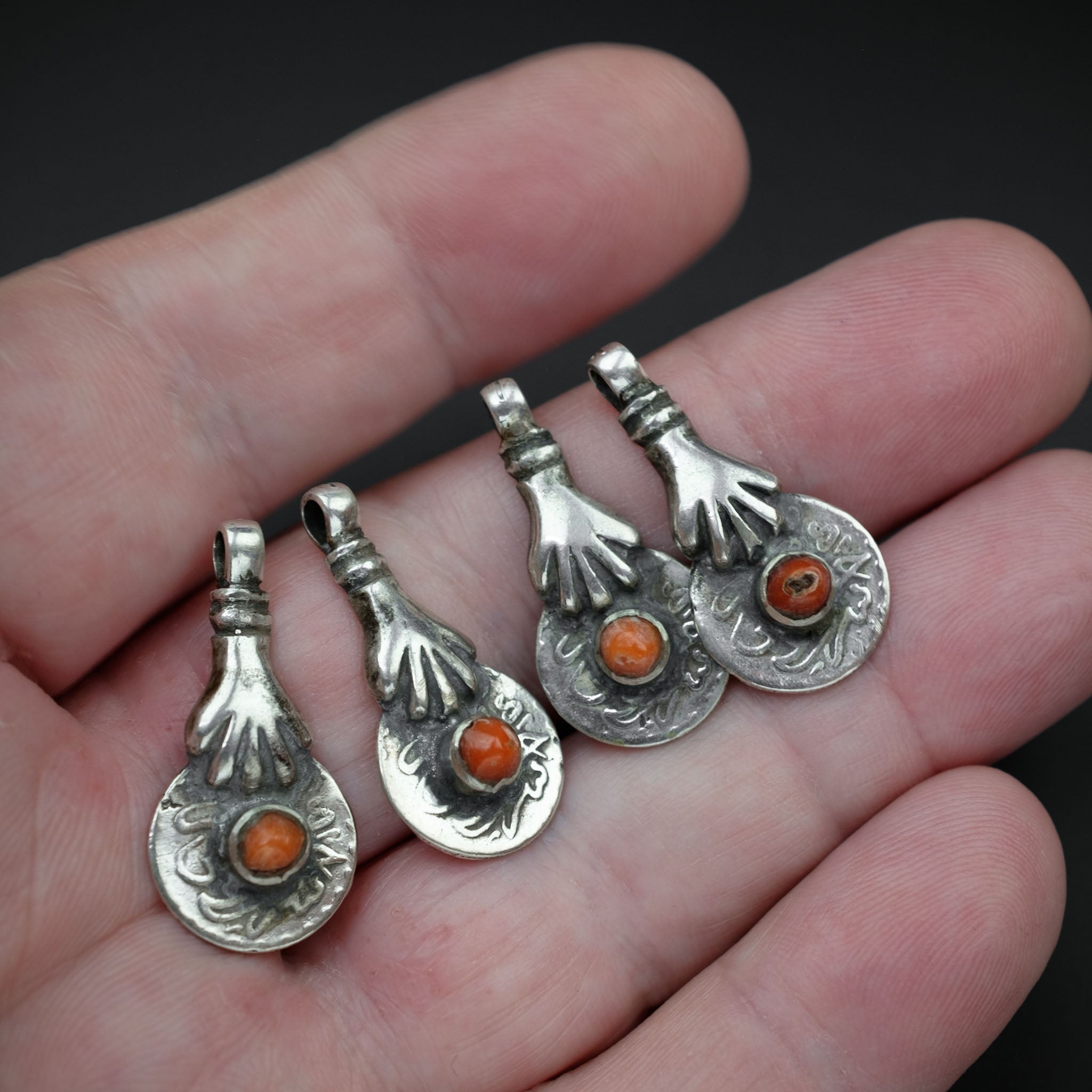 Antique Silver Coin & Hamsa Pendants, Morocco