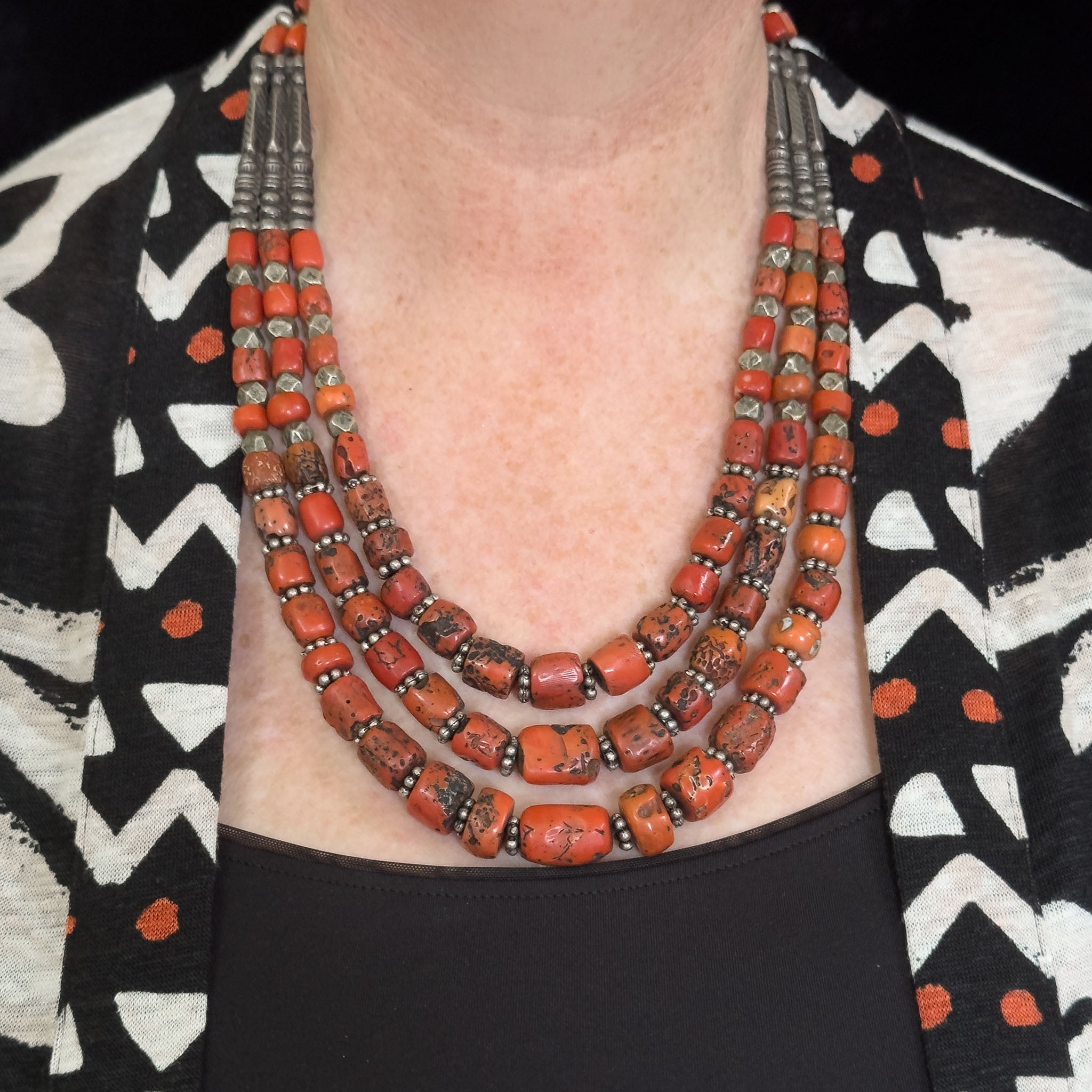 Magnificent Vintage Mediterranean Coral & Silver Necklace