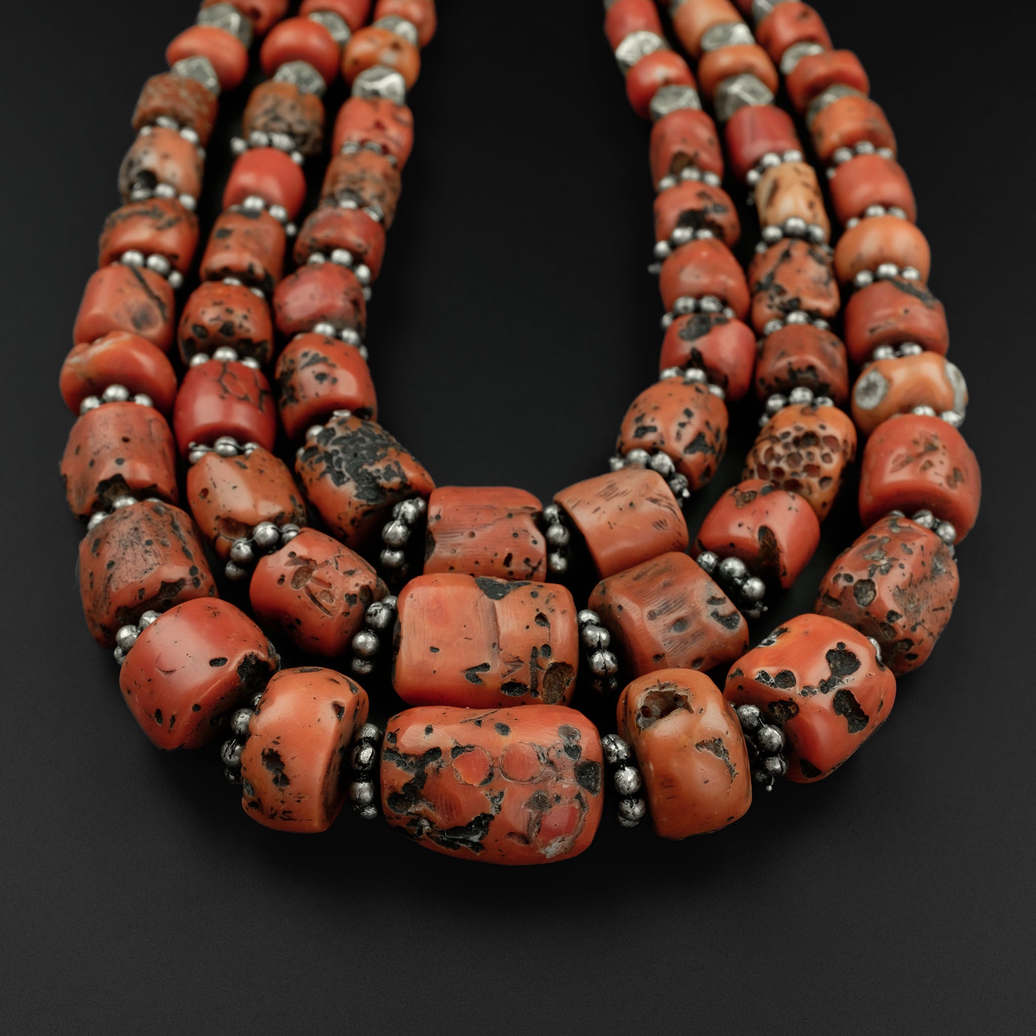 Magnificent Vintage Mediterranean Coral & Silver Necklace