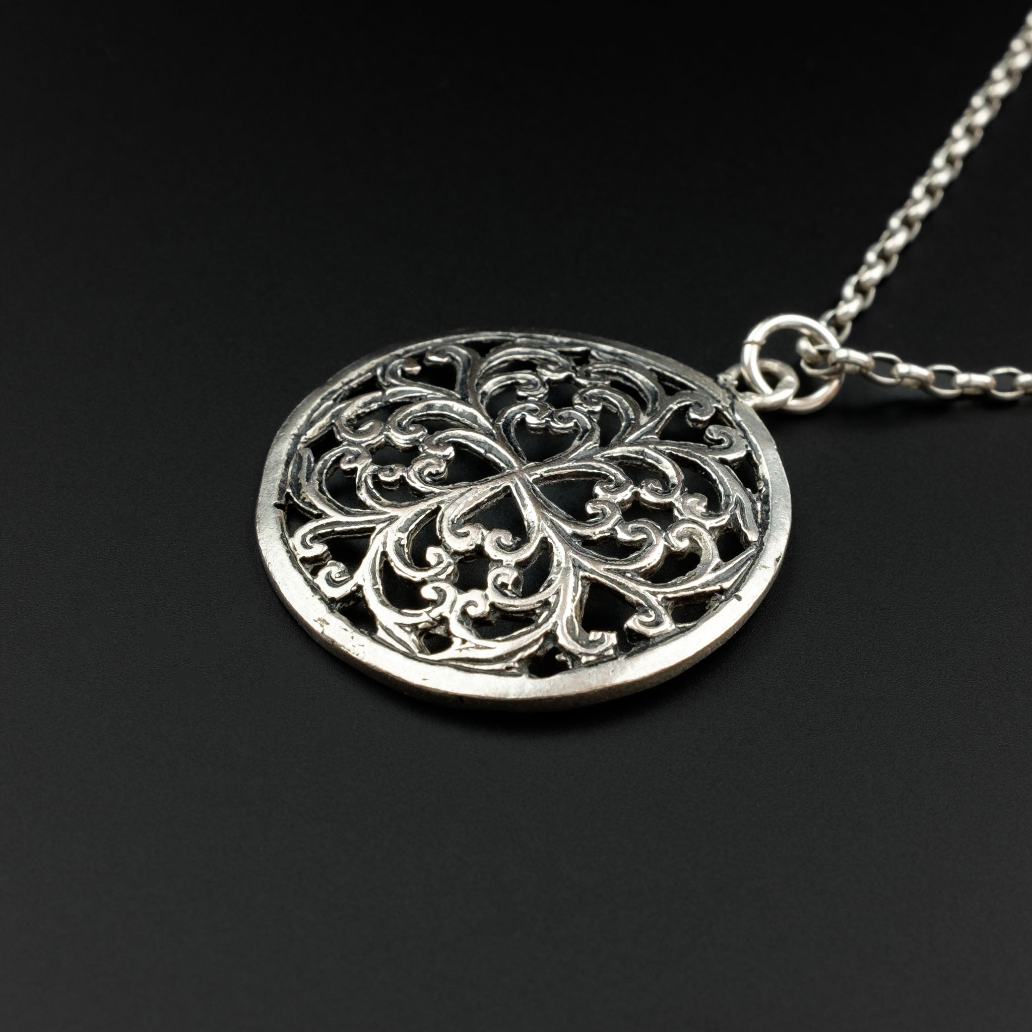 Silver Floral Disc Pendant & Chain, Morocco