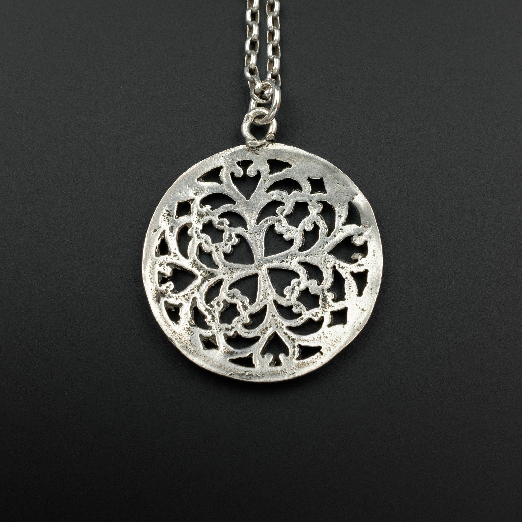 Silver Floral Disc Pendant & Chain, Morocco