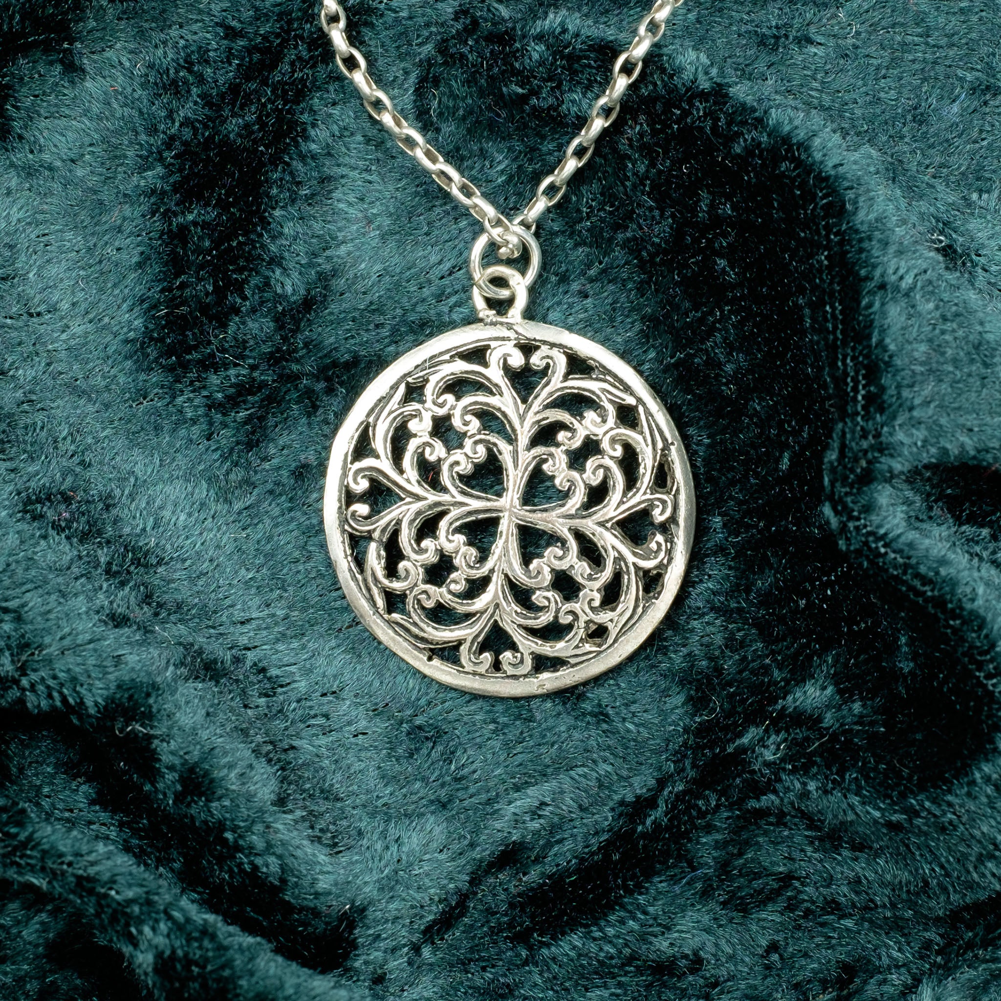 Silver Floral Disc Pendant & Chain, Morocco