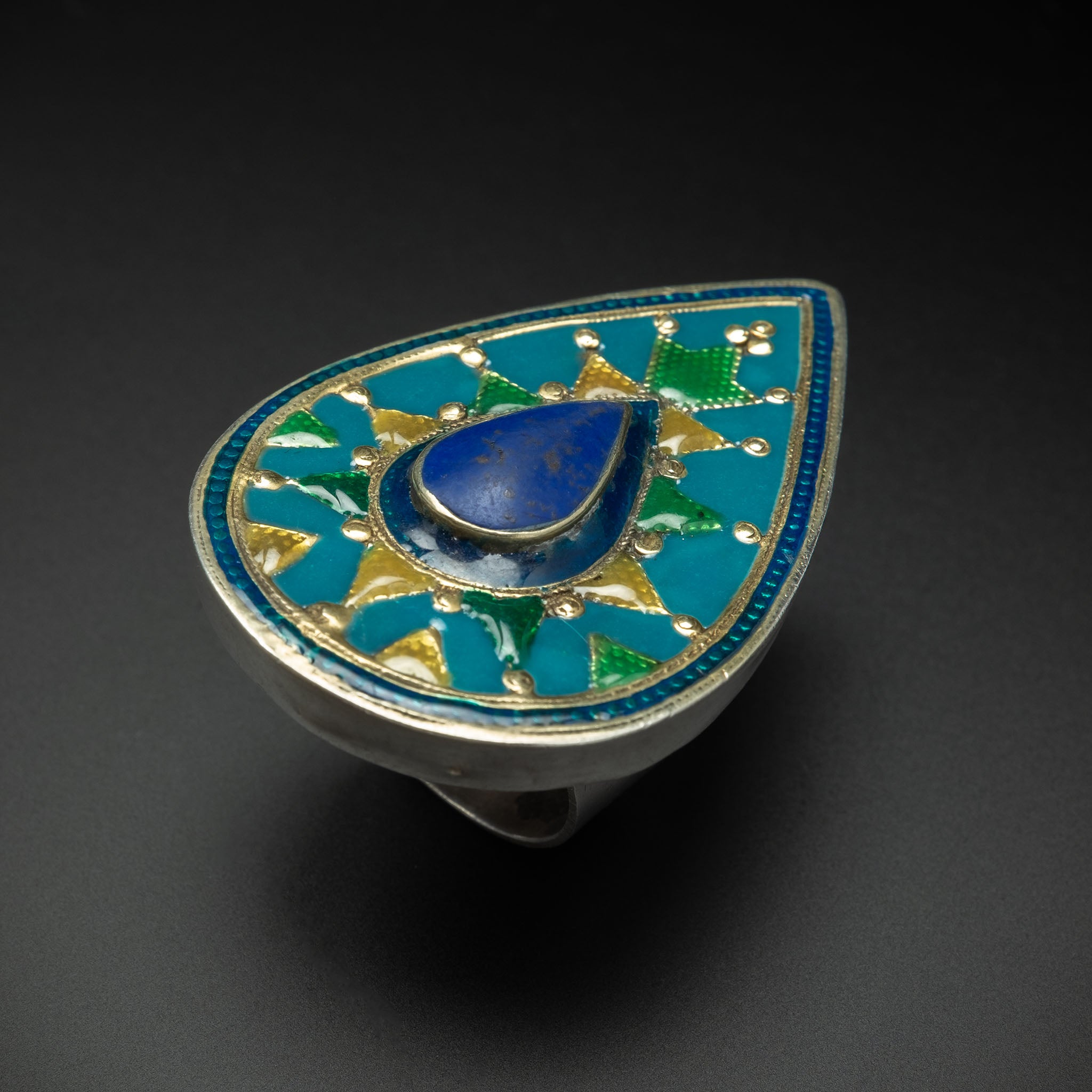 Large Silver Kazakh Style Teardrop Ring, Afghanistan