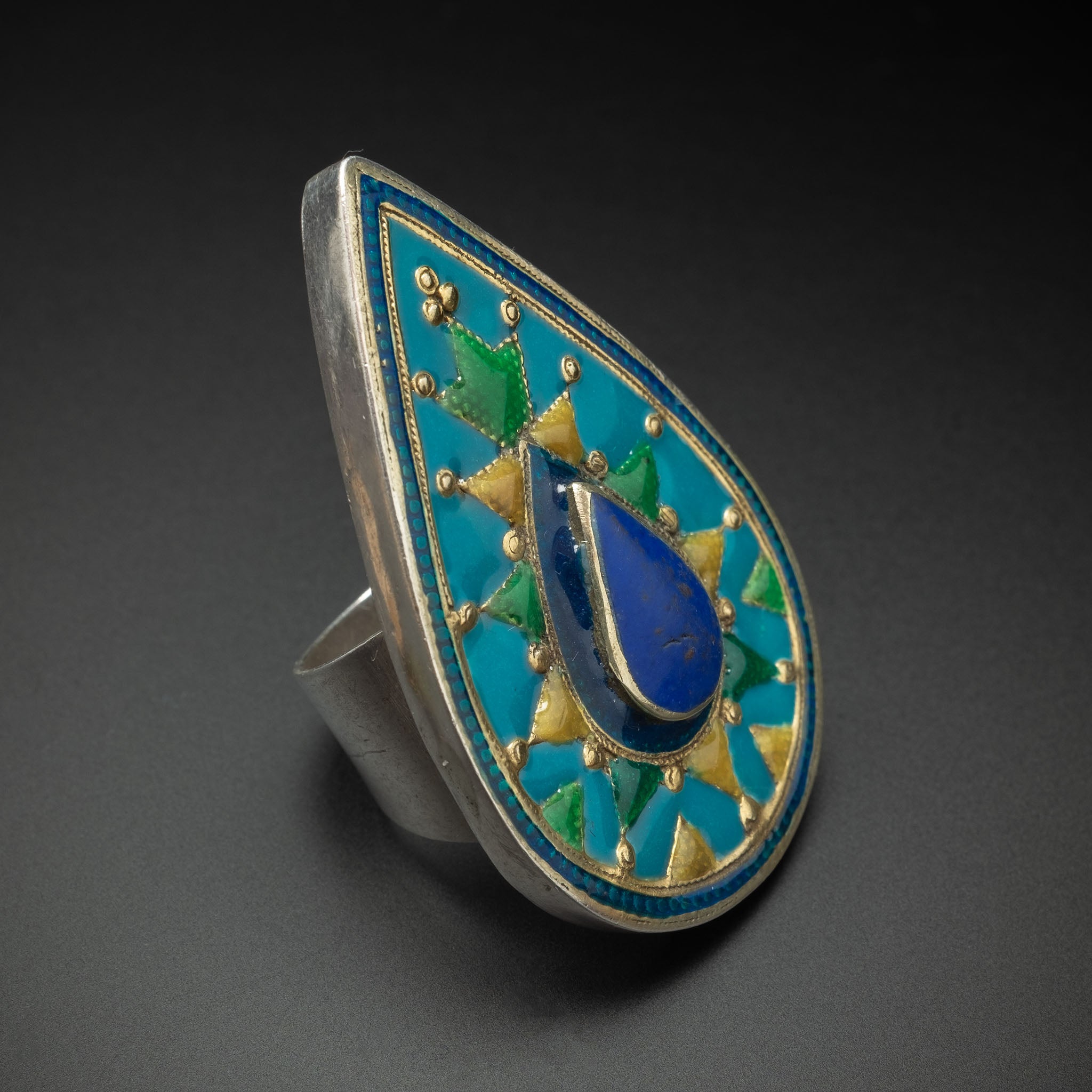 Large Silver Kazakh Style Teardrop Ring, Afghanistan