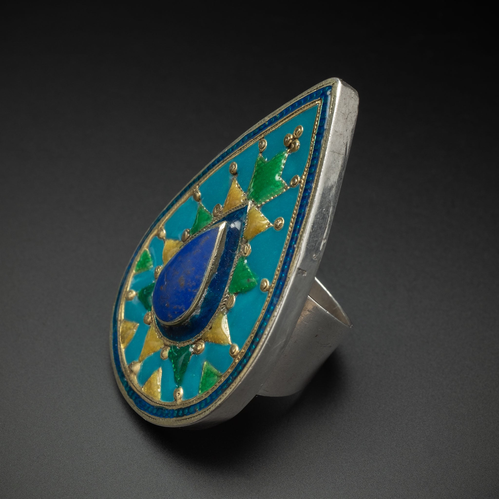 Large Silver Kazakh Style Teardrop Ring, Afghanistan