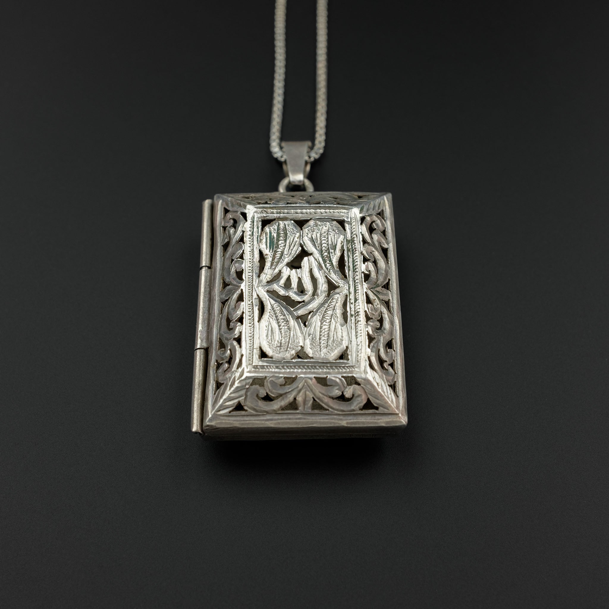 Vintage Silver Locket Pendant & Chain, Morocco