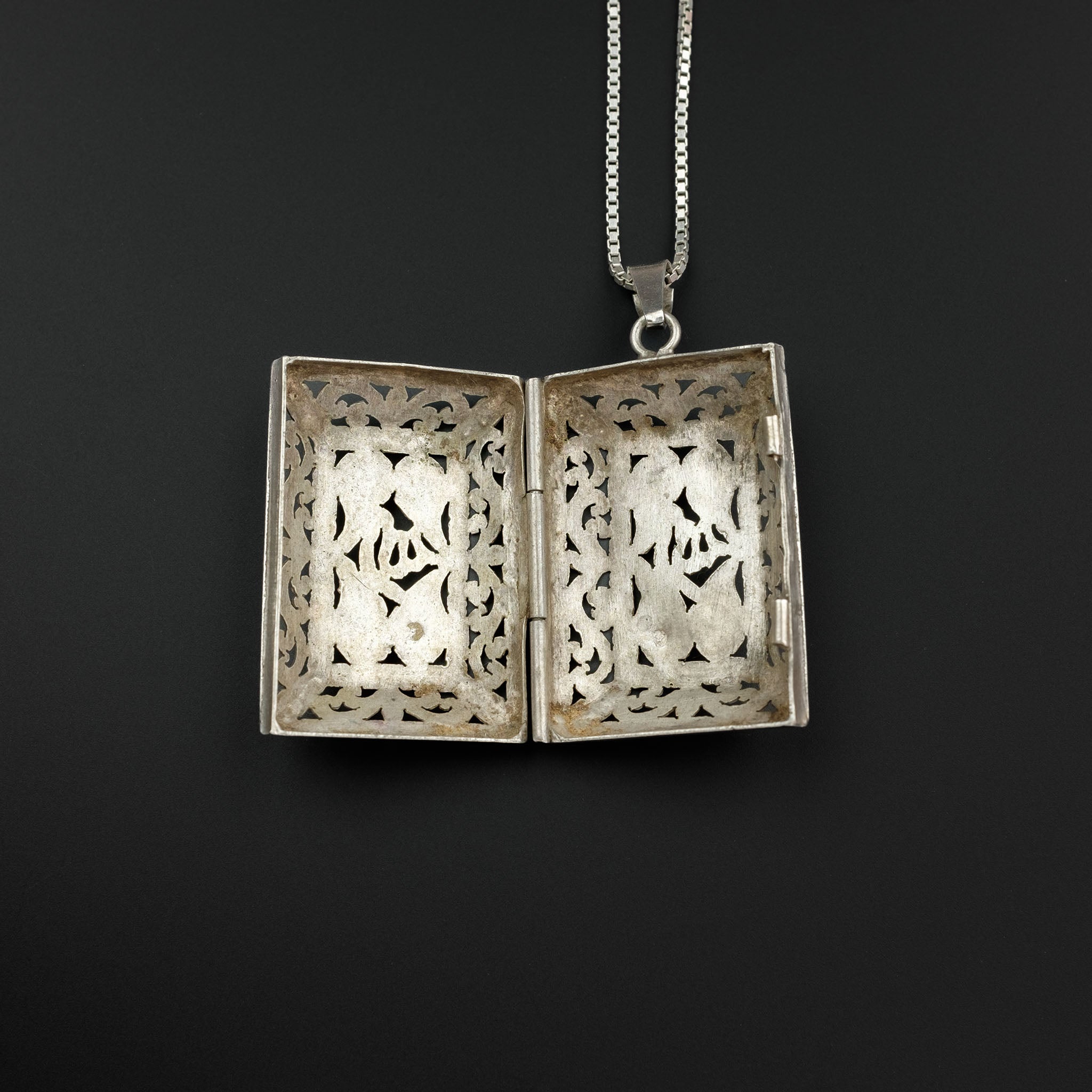 Vintage Silver Locket Pendant & Chain, Morocco