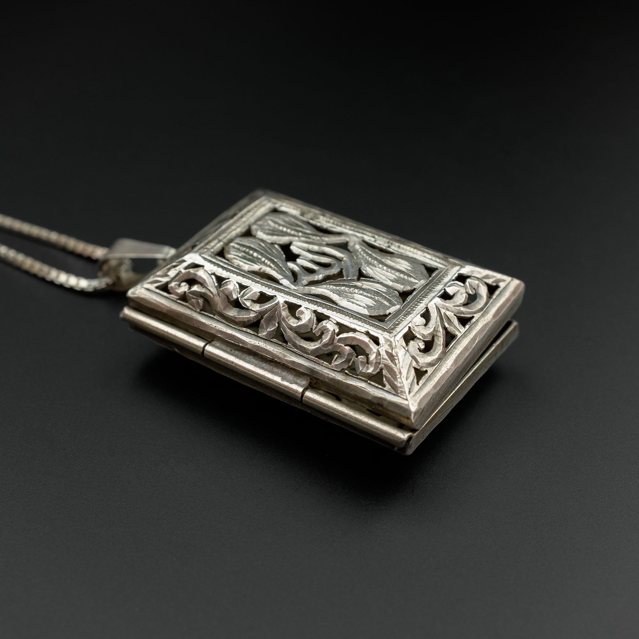 Vintage Silver Locket Pendant & Chain, Morocco