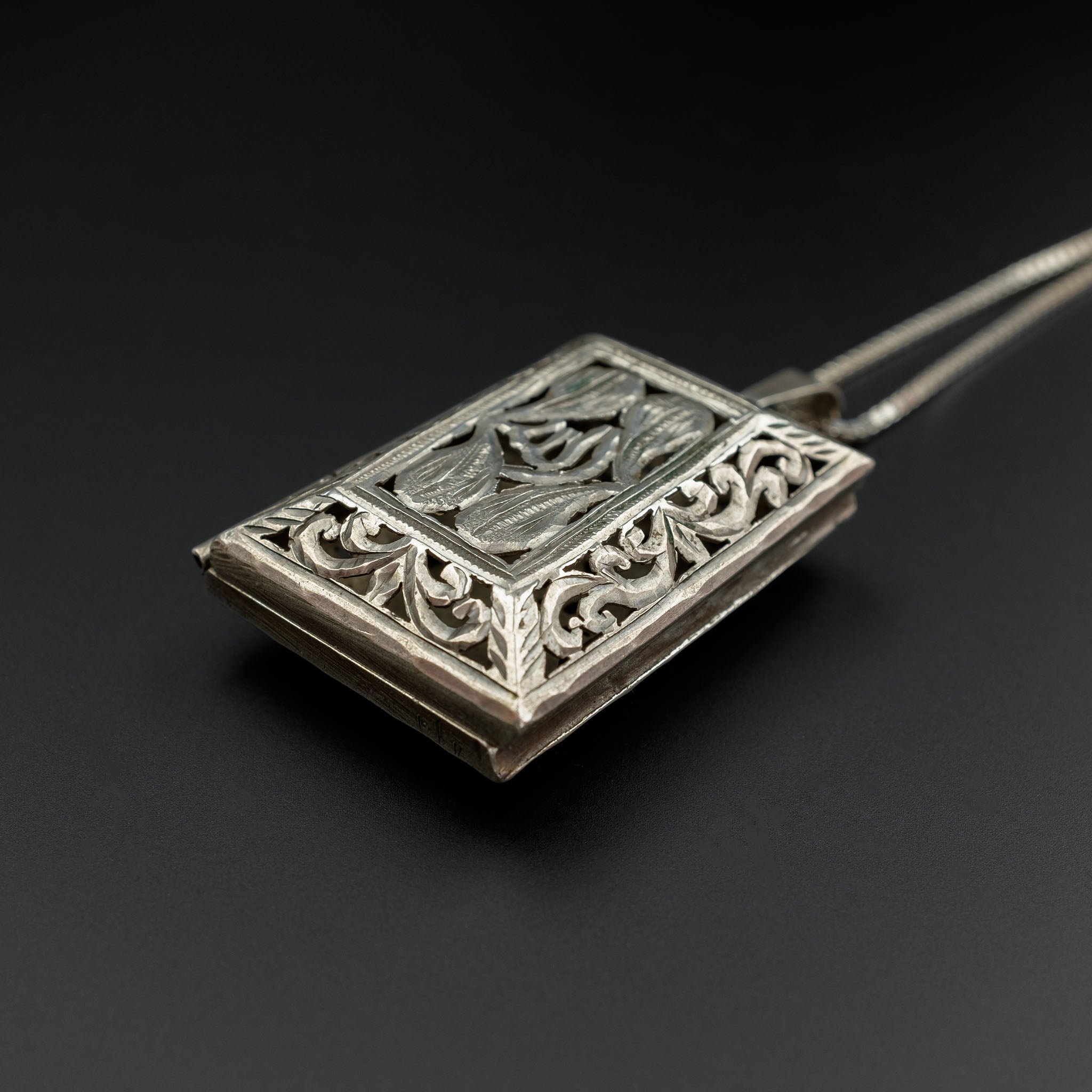 Vintage Silver Locket Pendant & Chain, Morocco