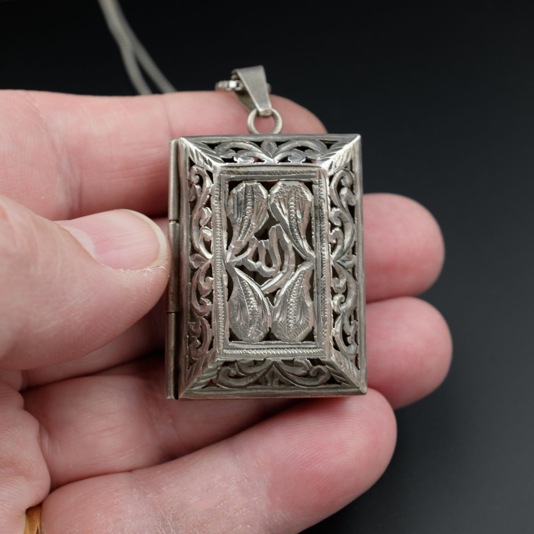 Vintage Silver Locket Pendant & Chain, Morocco