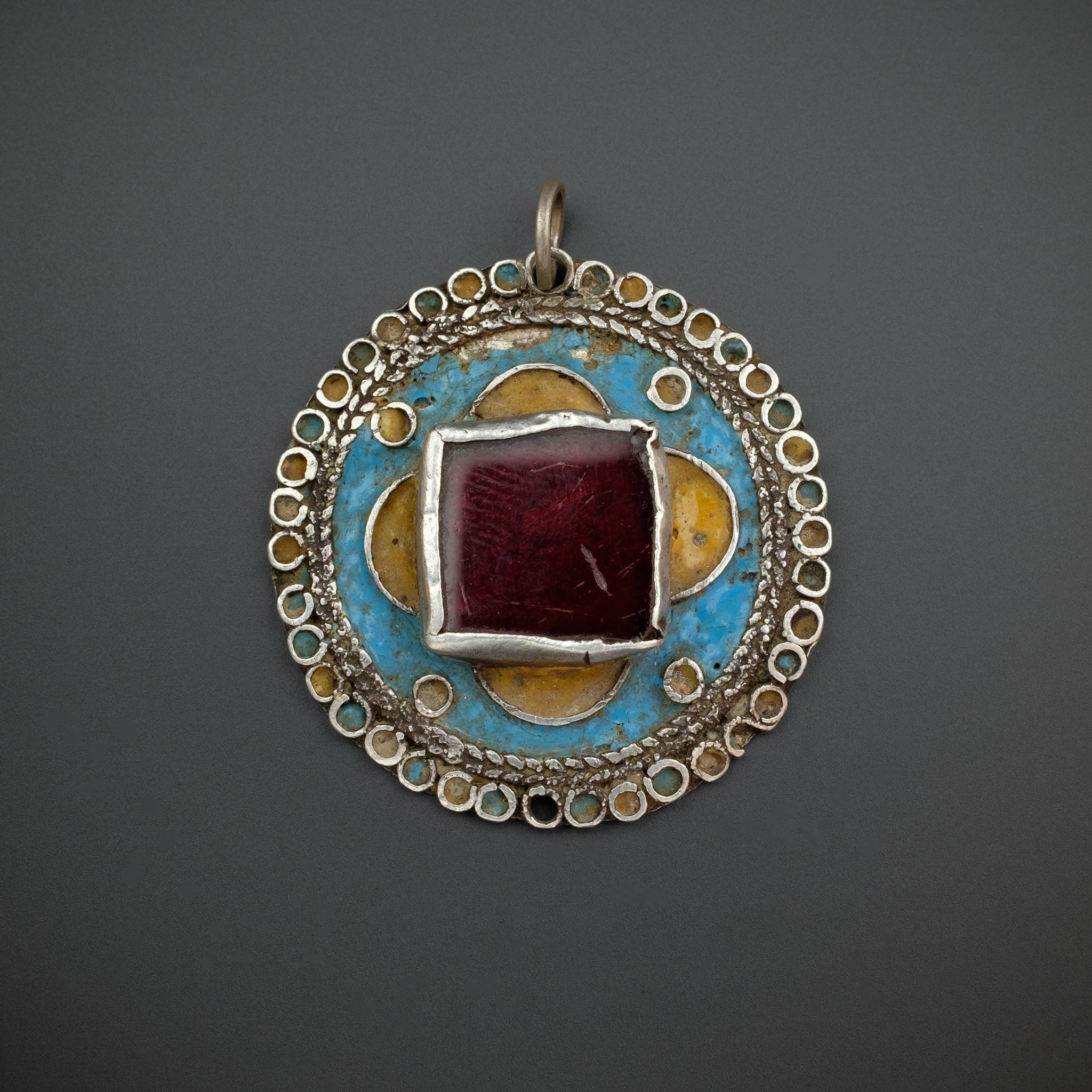 Antique Moroccan Silver Enamelled Pendant - C