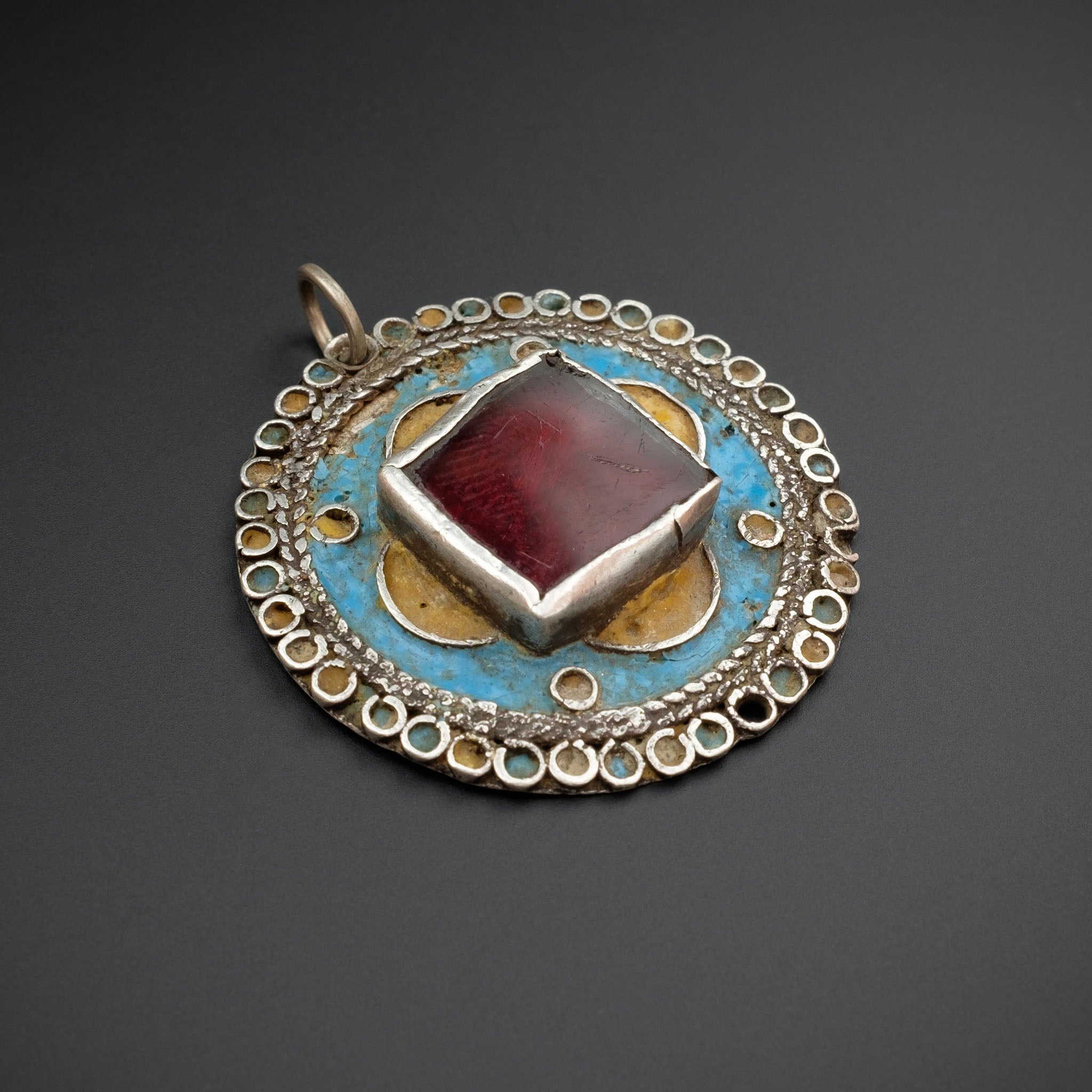 Antique Moroccan Silver Enamelled Pendant - C