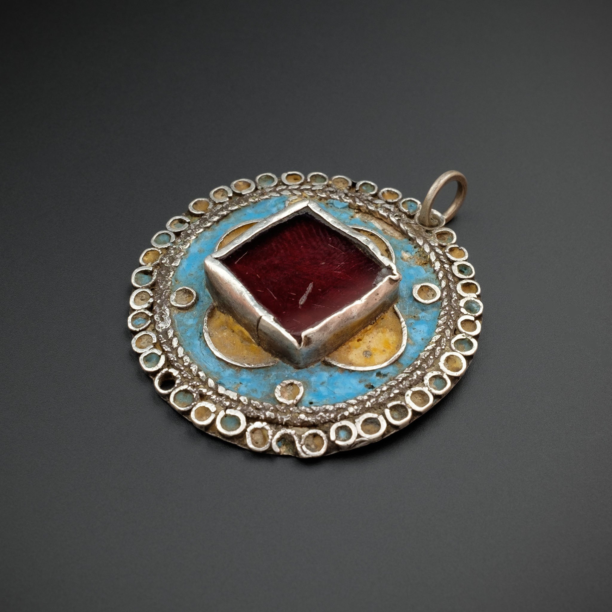 Antique Moroccan Silver Enamelled Pendant - C