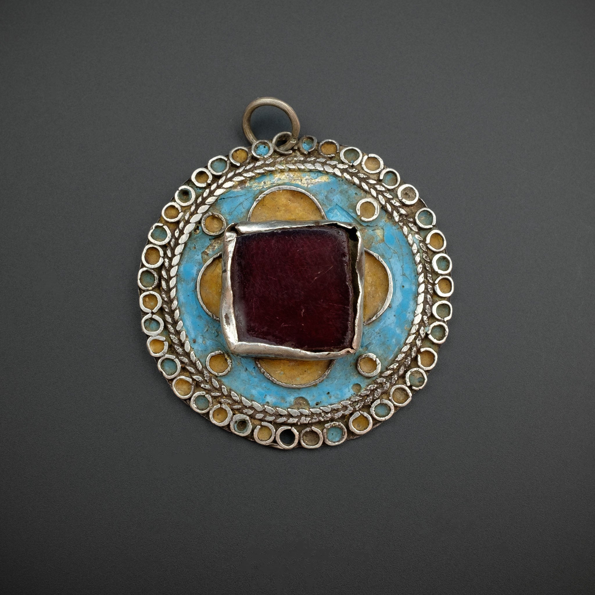 Antique Moroccan Silver Enamelled Pendant