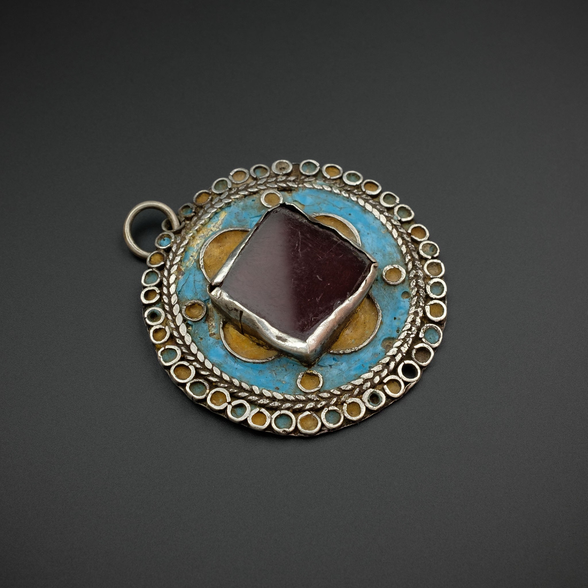 Antique Moroccan Silver Enamelled Pendant