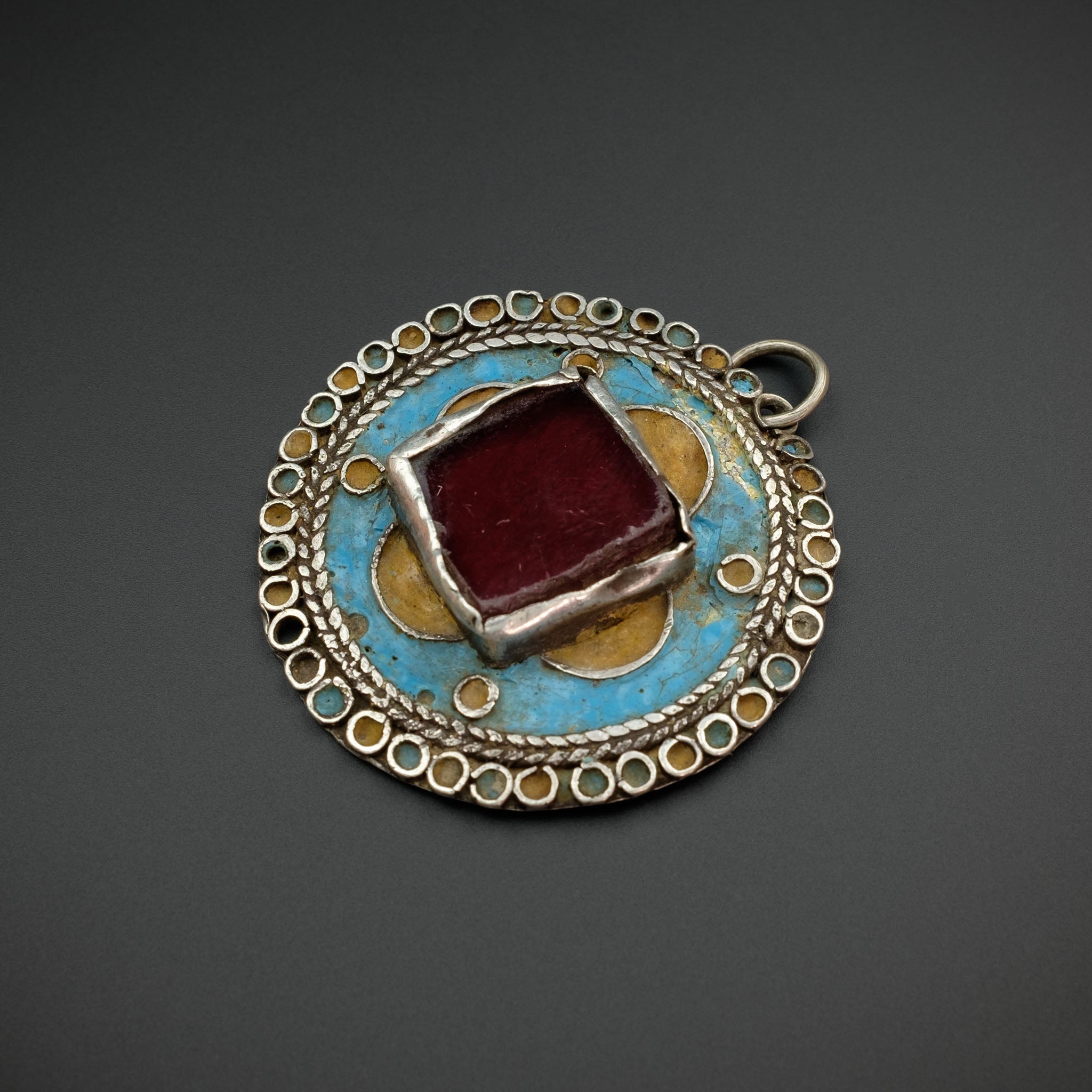 Antique Moroccan Silver Enamelled Pendant