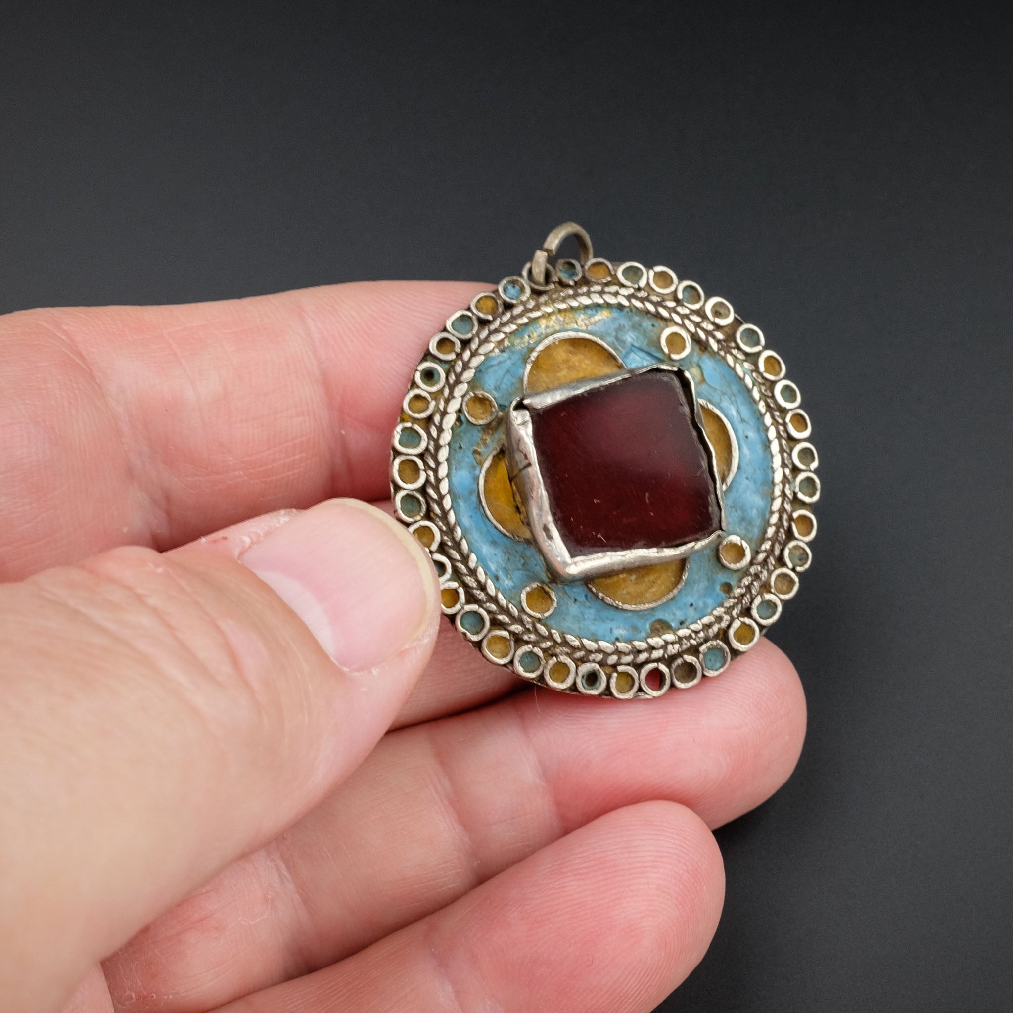 Antique Moroccan Silver Enamelled Pendant