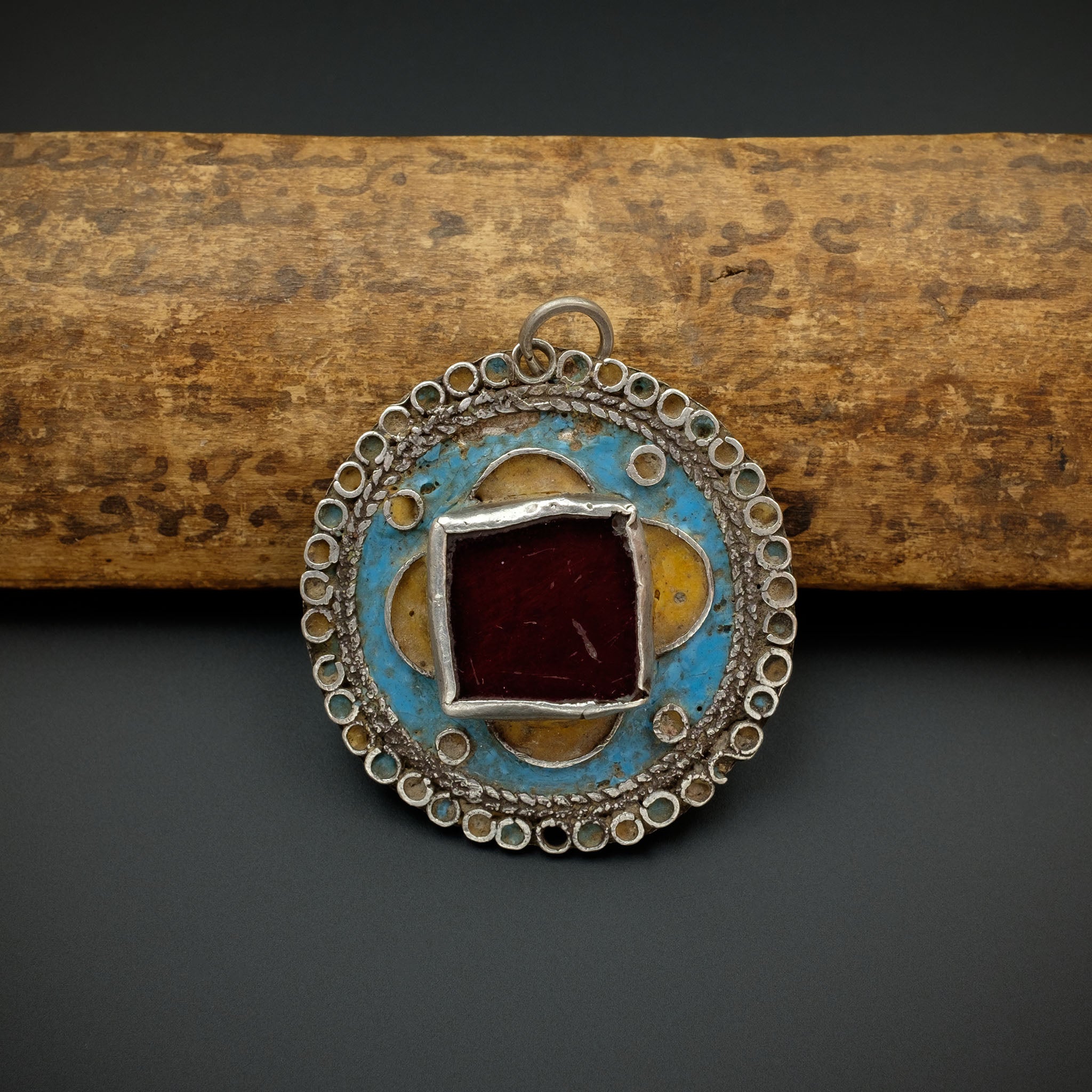 Antique Moroccan Silver Enamelled Pendant - C