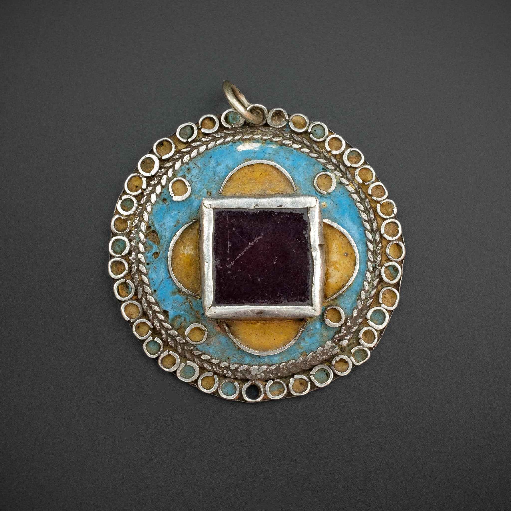 Antique Moroccan Silver Enamelled Pendant - A