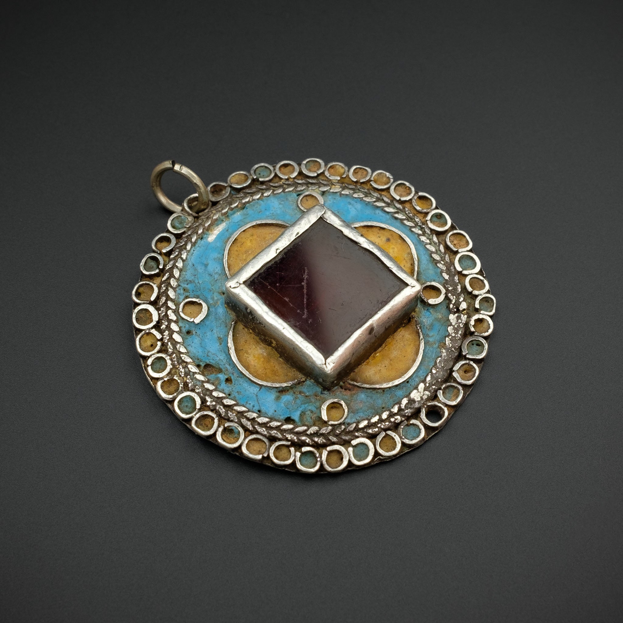 Antique Moroccan Silver Enamelled Pendant - A