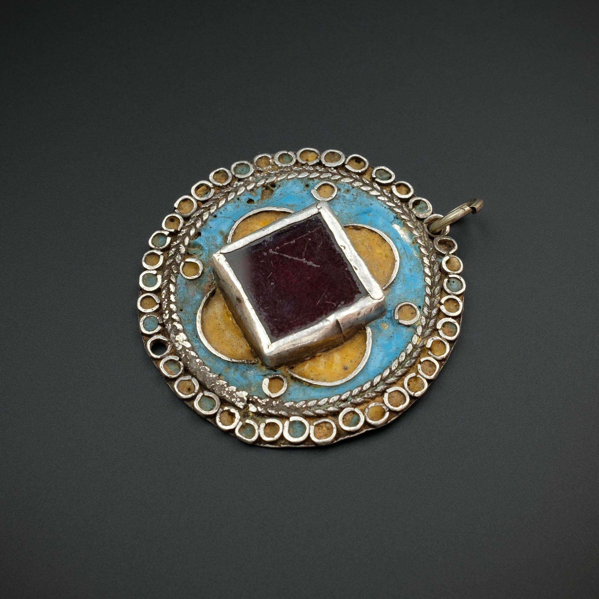 Antique Moroccan Silver Enamelled Pendant - A