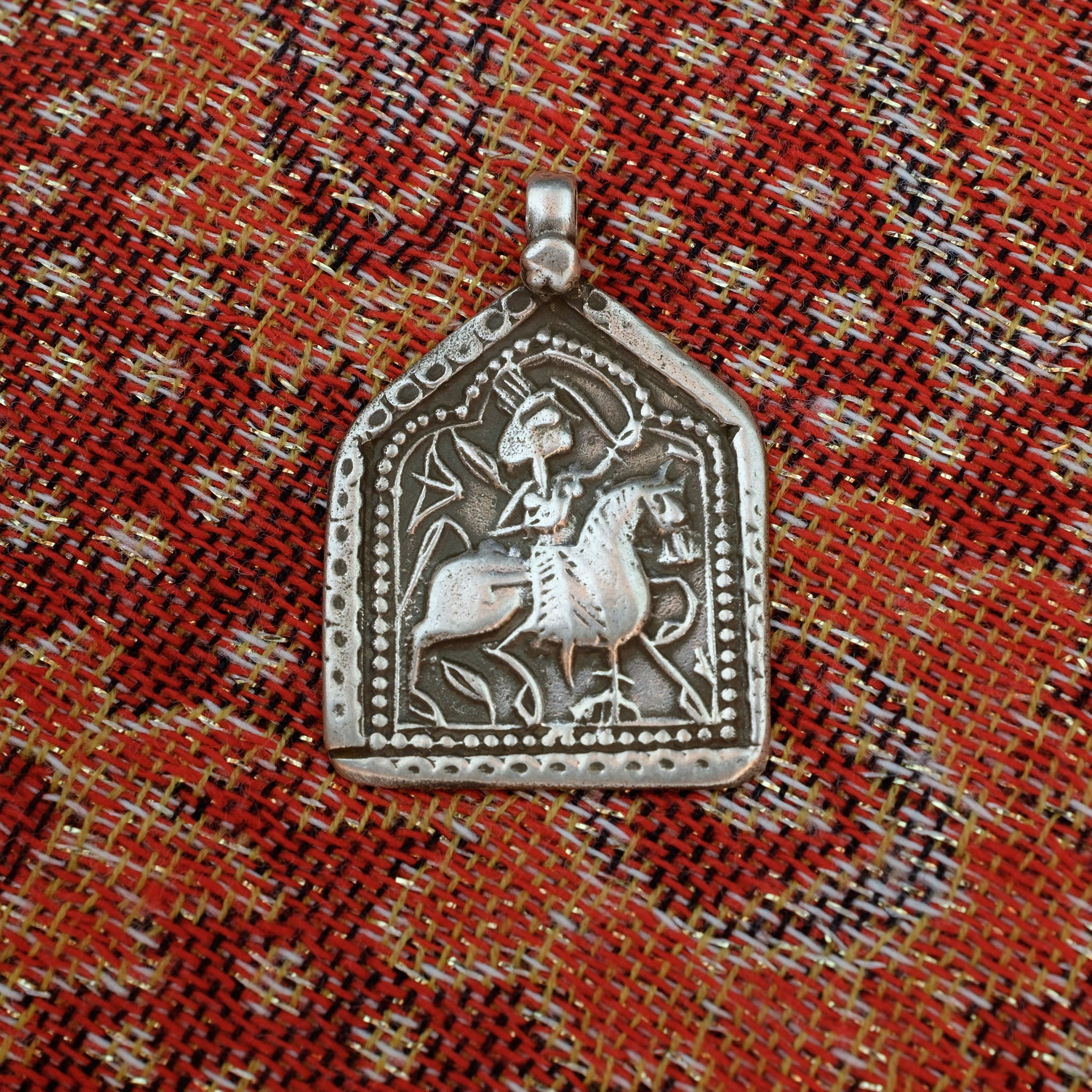 Old Hindu Silver Plaque 'Patri' Amulet Pendant, Rajasthan, India