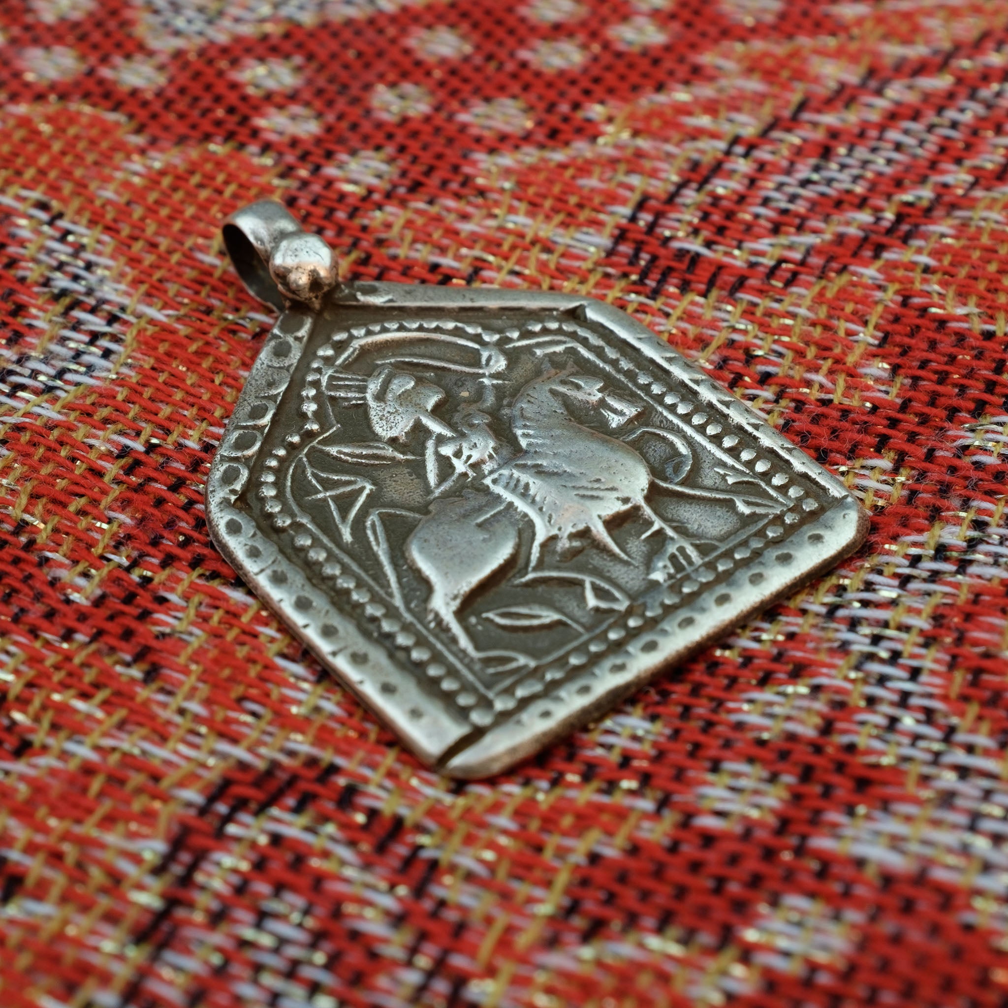 Old Hindu Silver Plaque 'Patri' Amulet Pendant, Rajasthan, India