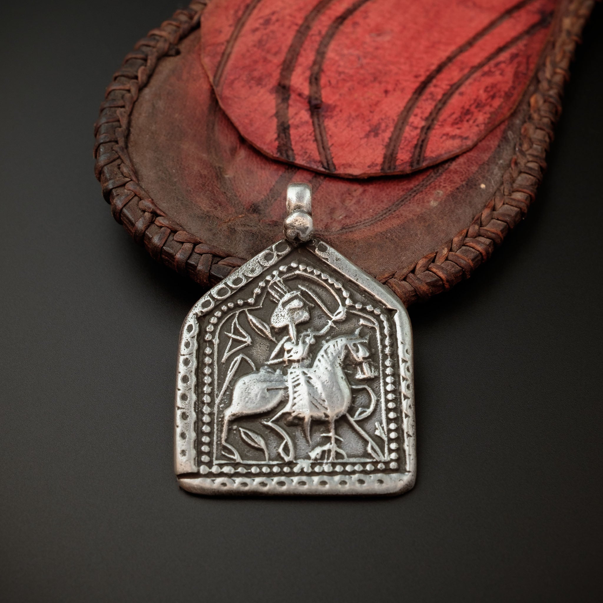 Old Hindu Silver Plaque 'Patri' Amulet Pendant, Rajasthan, India