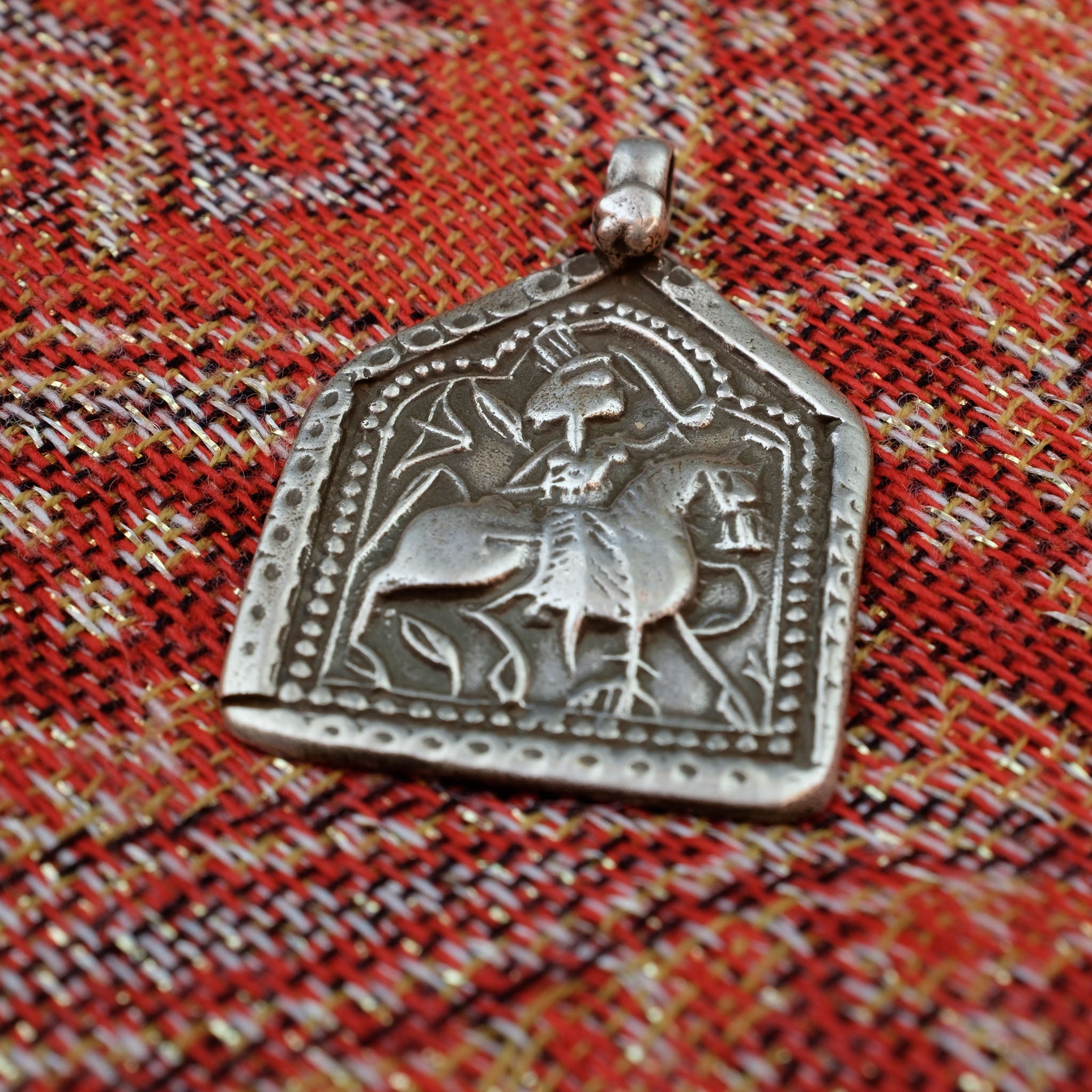 Old Hindu Silver Plaque 'Patri' Amulet Pendant, Rajasthan, India