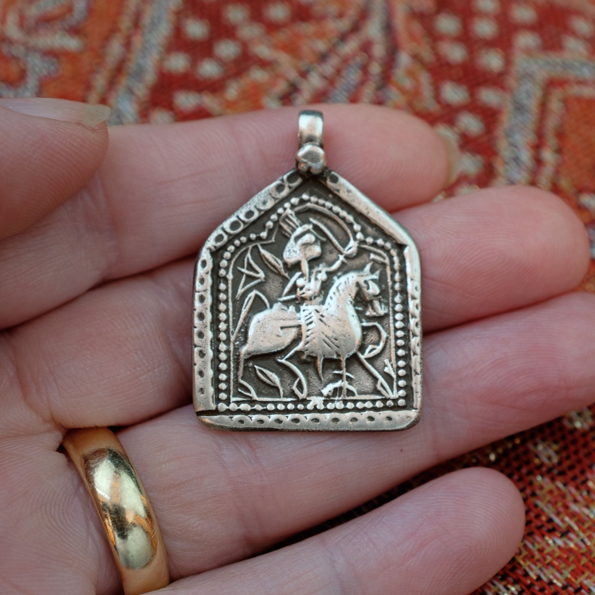 Old Hindu Silver Plaque 'Patri' Amulet Pendant, Rajasthan, India