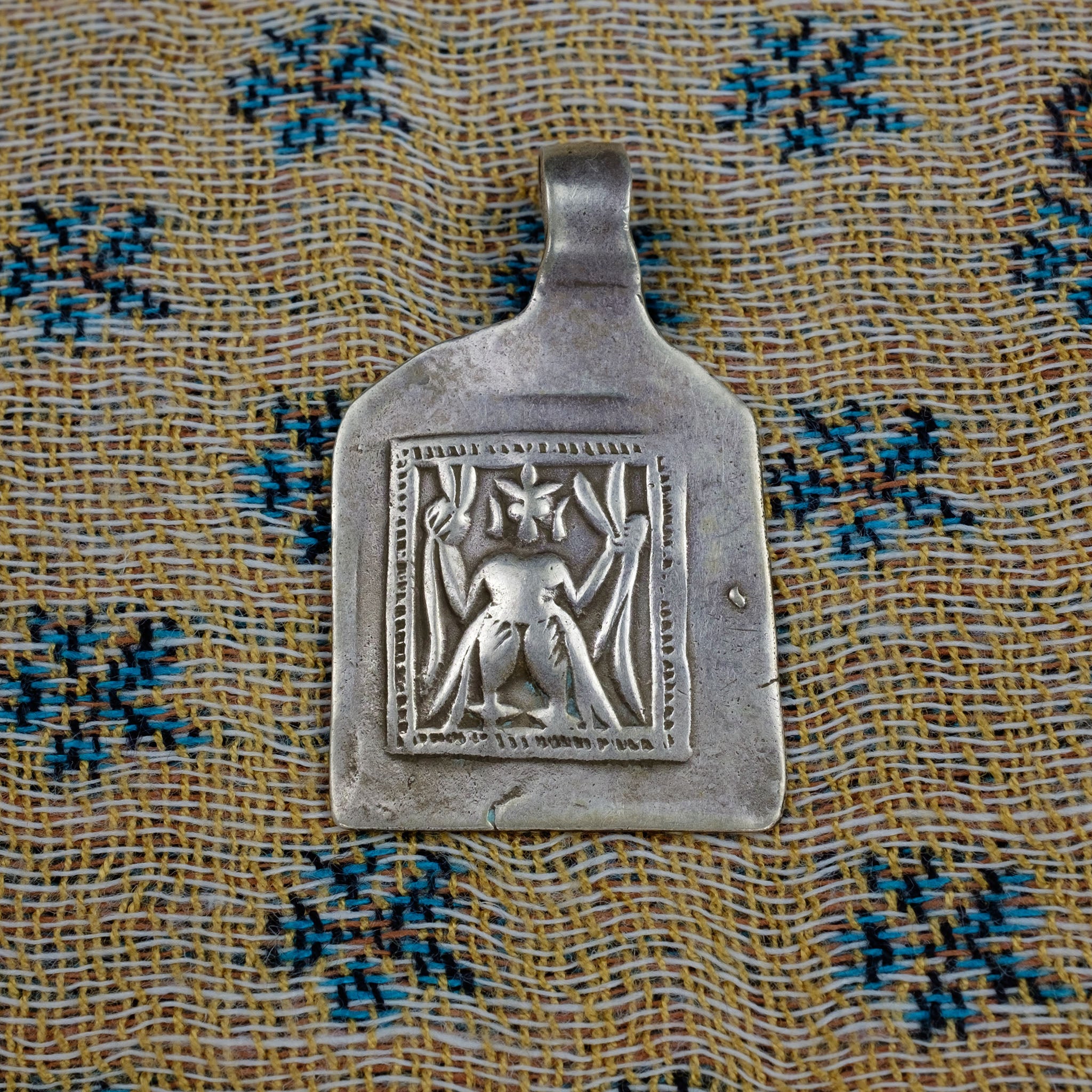 Old Hindu Silver Plaque 'Patri' Amulet Pendant, Rajasthan, India