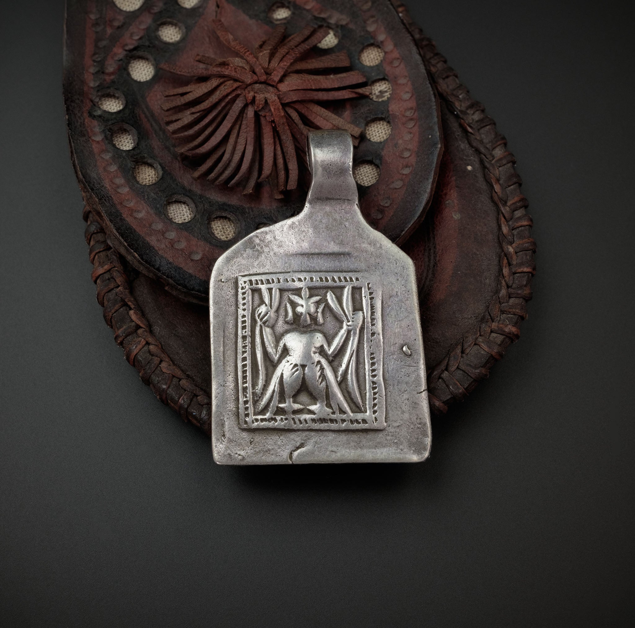 Old Hindu Silver Plaque 'Patri' Amulet Pendant, Rajasthan, India