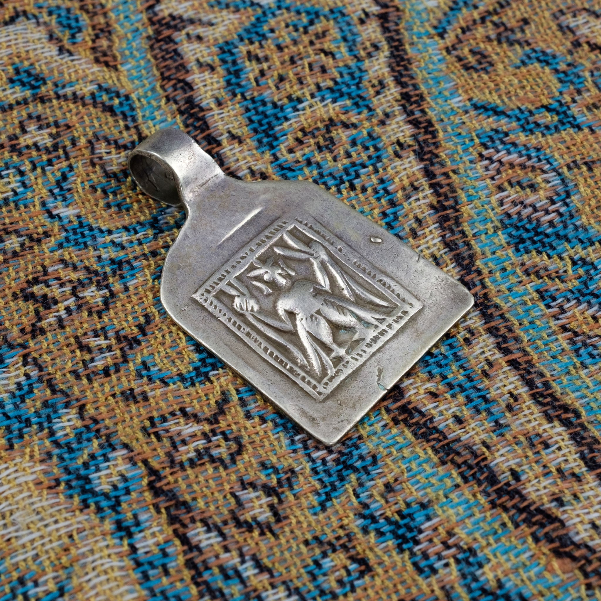 Old Hindu Silver Plaque 'Patri' Amulet Pendant, Rajasthan, India