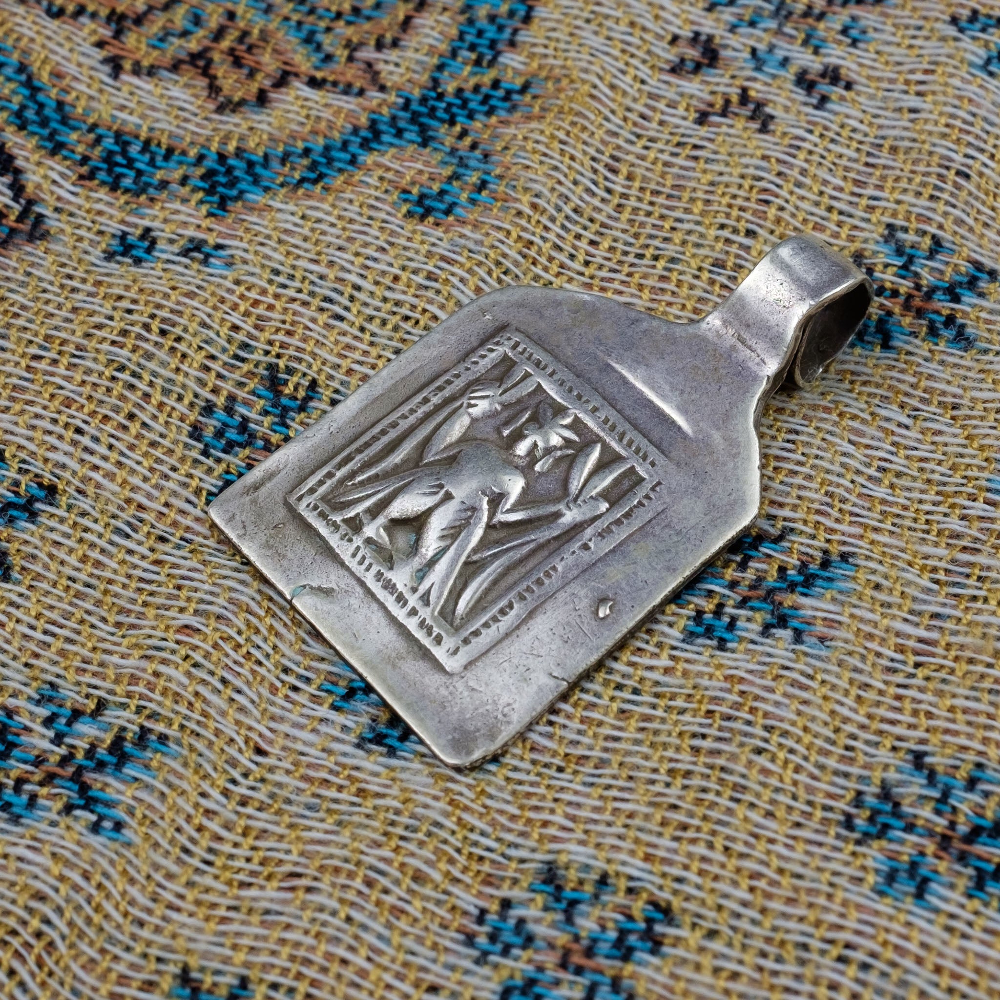 Old Hindu Silver Plaque 'Patri' Amulet Pendant, Rajasthan, India