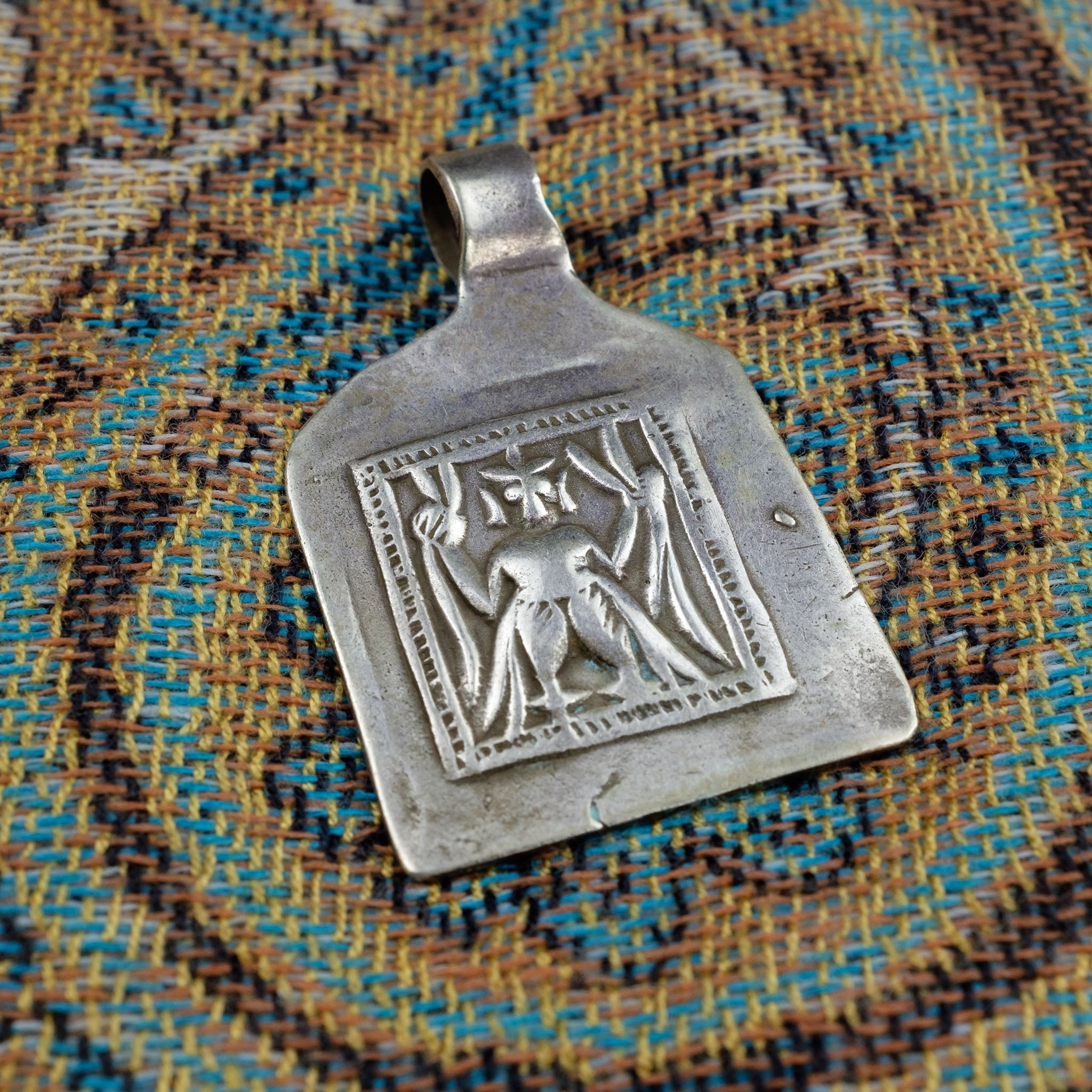 Old Hindu Silver Plaque 'Patri' Amulet Pendant, Rajasthan, India