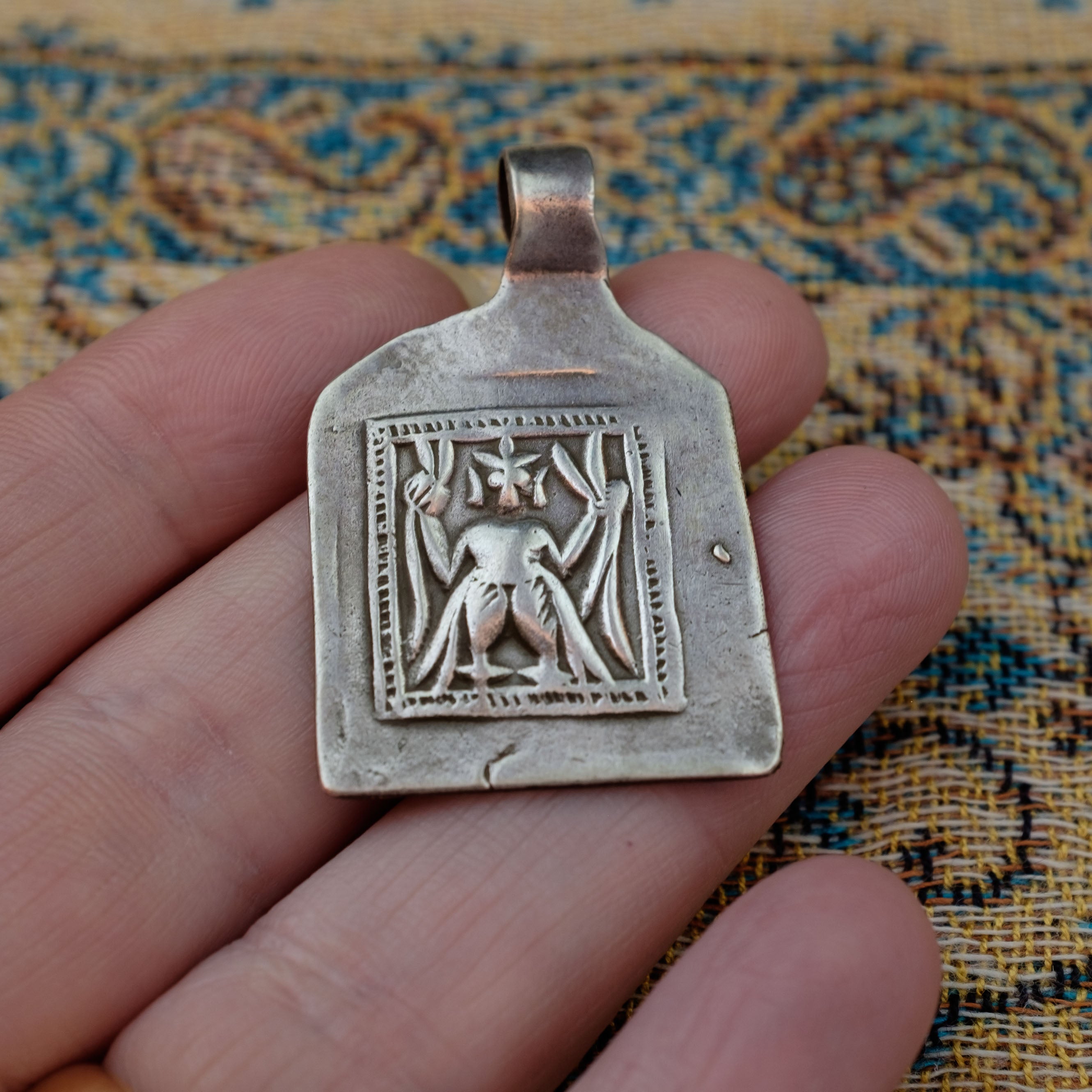 Old Hindu Silver Plaque 'Patri' Amulet Pendant, Rajasthan, India