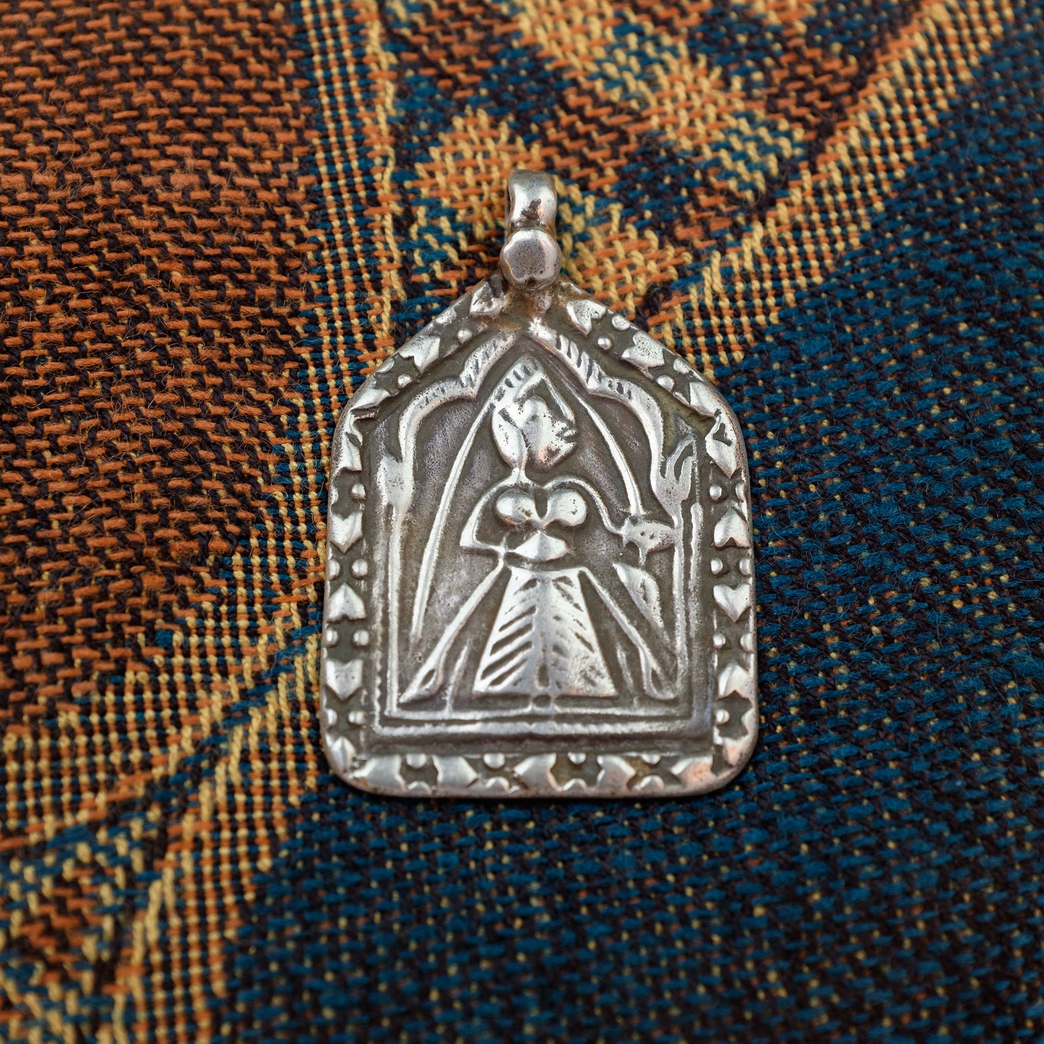 Old Hindu Silver Plaque 'Patri' Amulet Pendant, Rajasthan, India