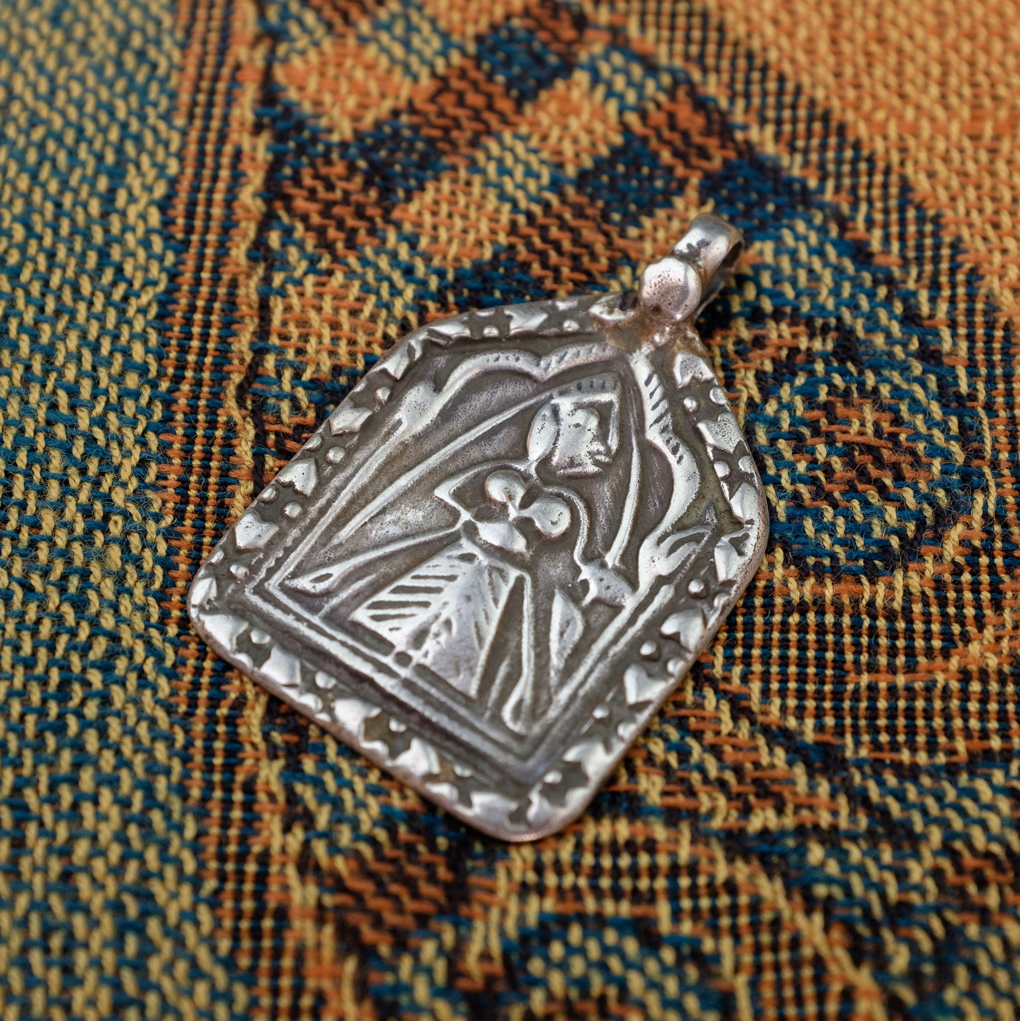 Old Hindu Silver Plaque 'Patri' Amulet Pendant, Rajasthan, India