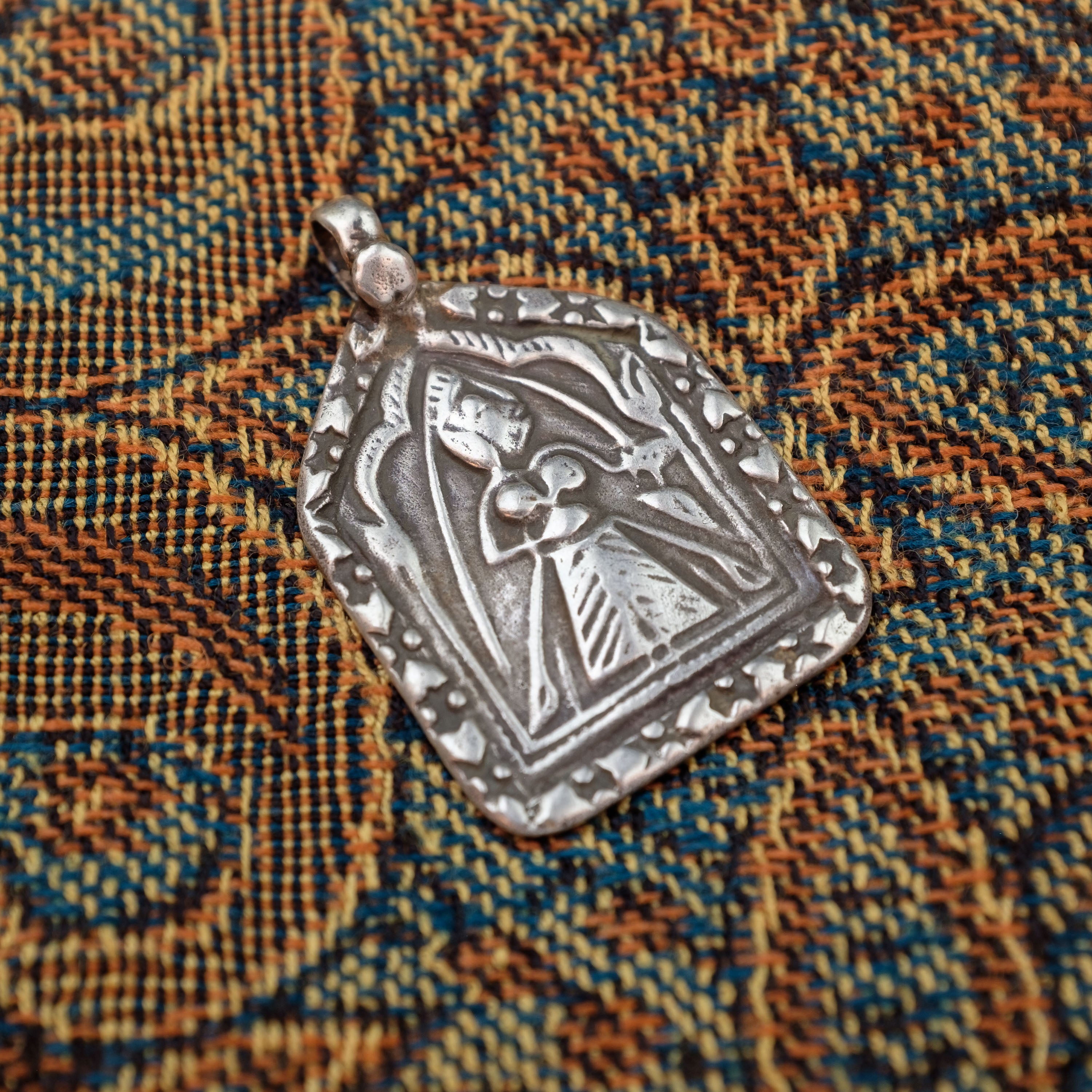 Old Hindu Silver Plaque 'Patri' Amulet Pendant, Rajasthan, India