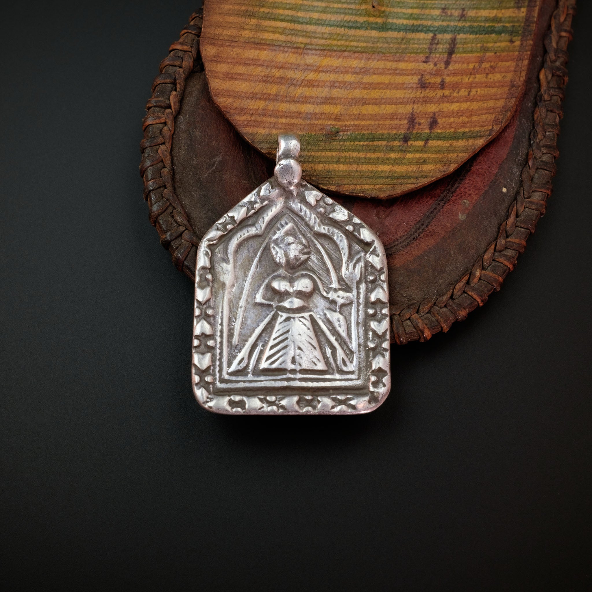 Old Hindu Silver Plaque 'Patri' Amulet Pendant, Rajasthan, India