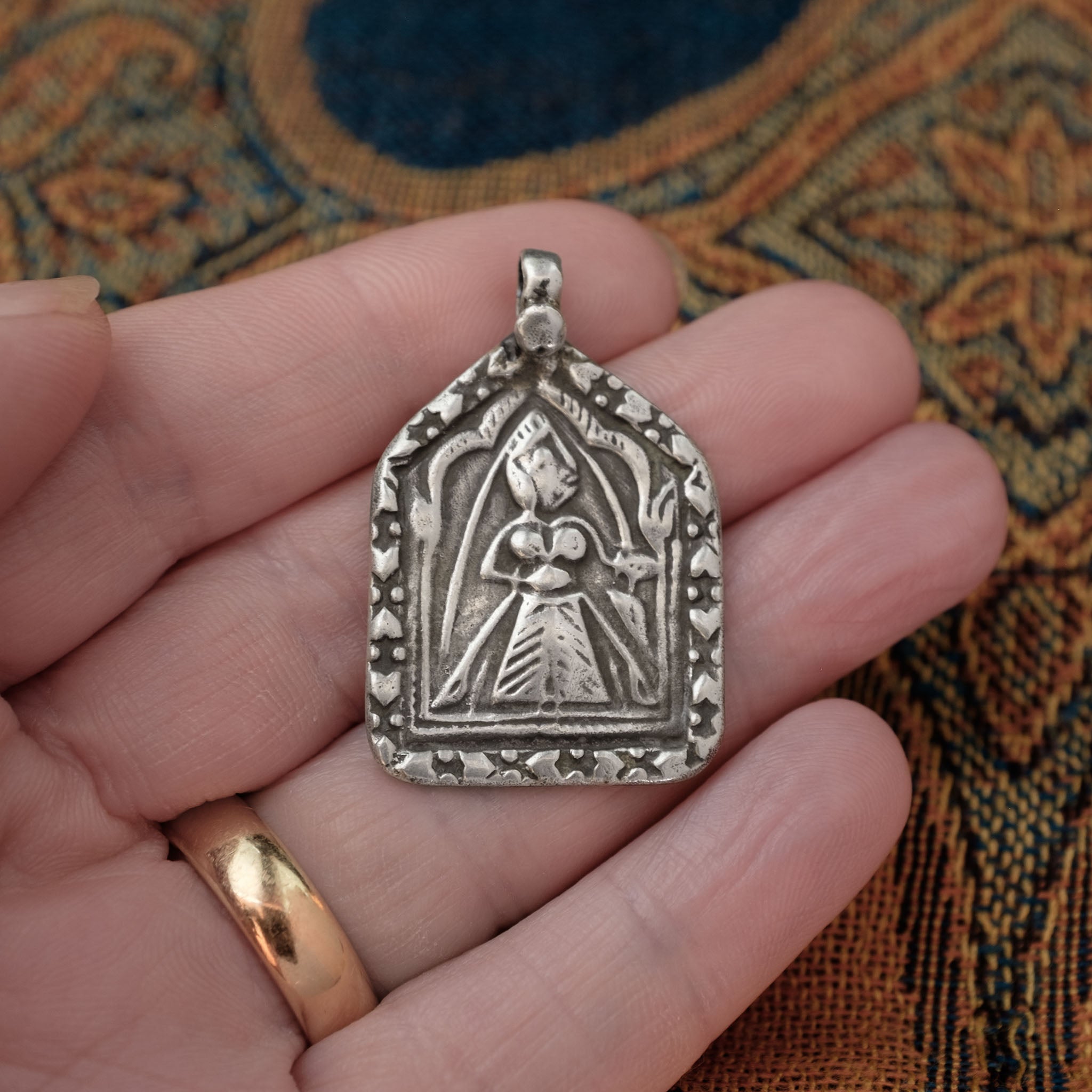 Old Hindu Silver Plaque 'Patri' Amulet Pendant, Rajasthan, India