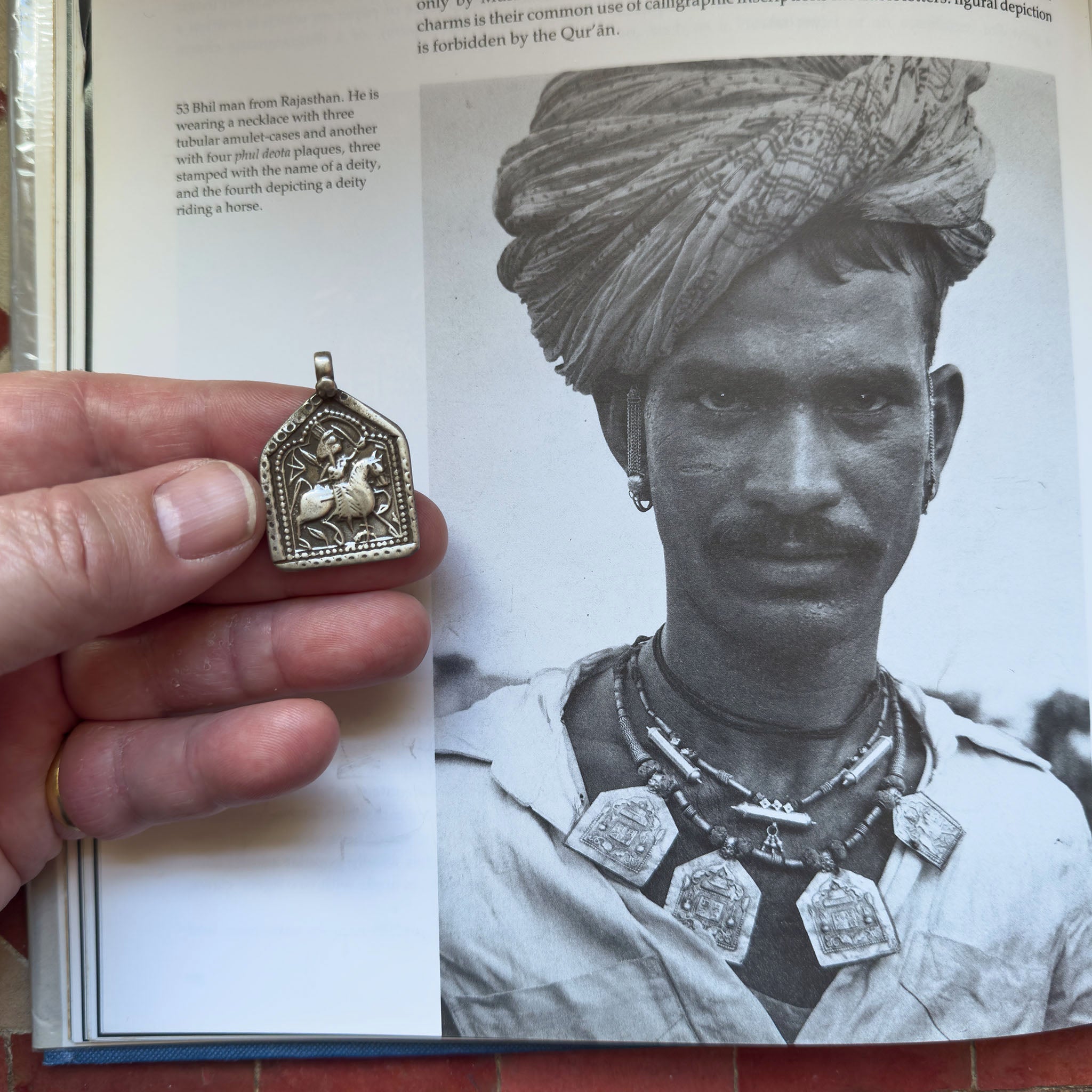 Old Hindu Silver Plaque 'Patri' Amulet Pendant, Rajasthan, India